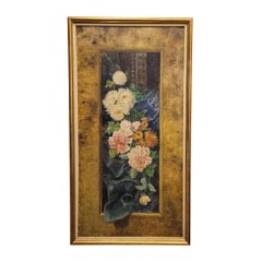Art Nouveau oil on canvas Pink Flowers Fernando García Camoyano Spain