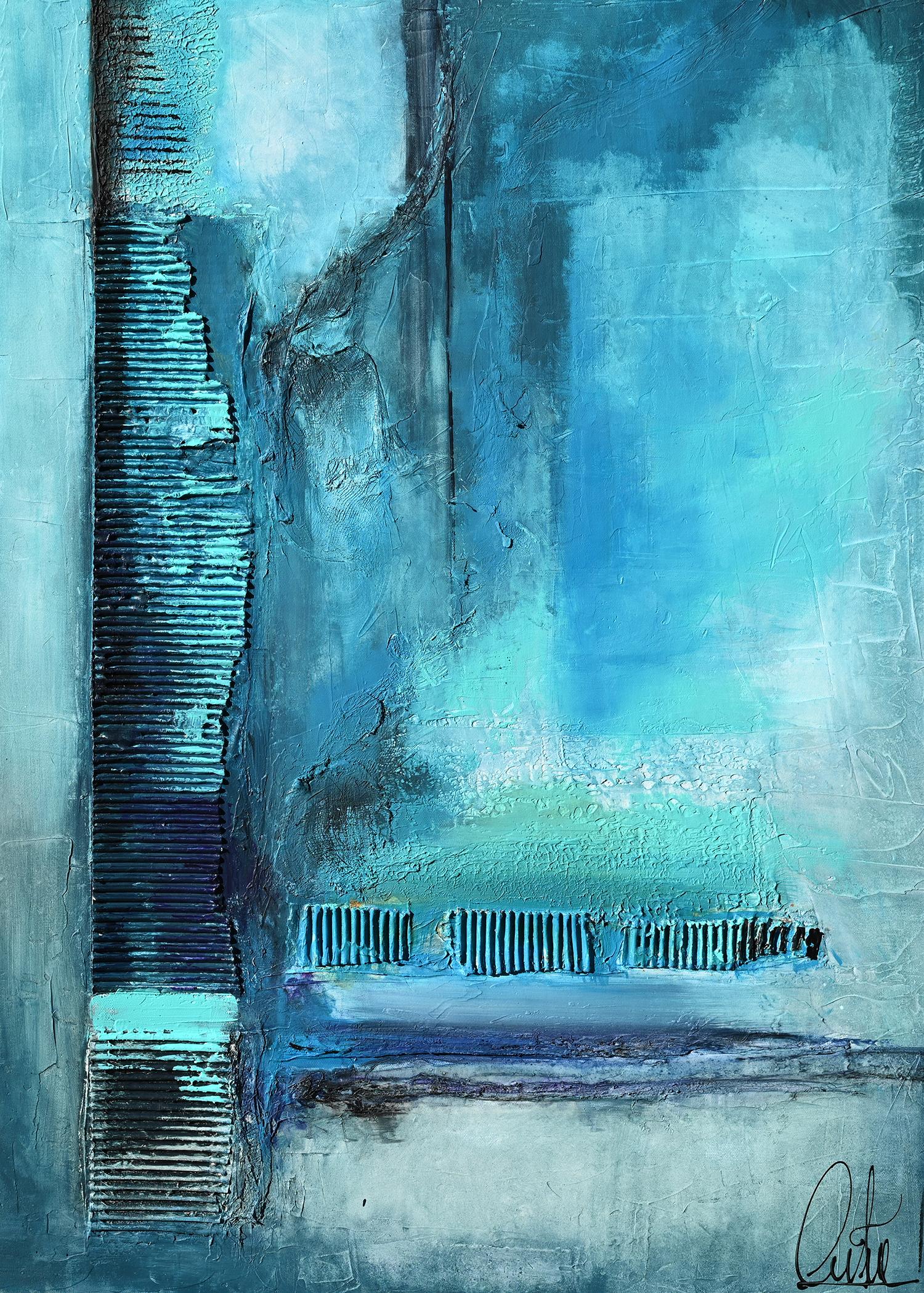 Broken Türkis, Abstraktes Gemälde – Mixed Media Art von Fernando Garcia
