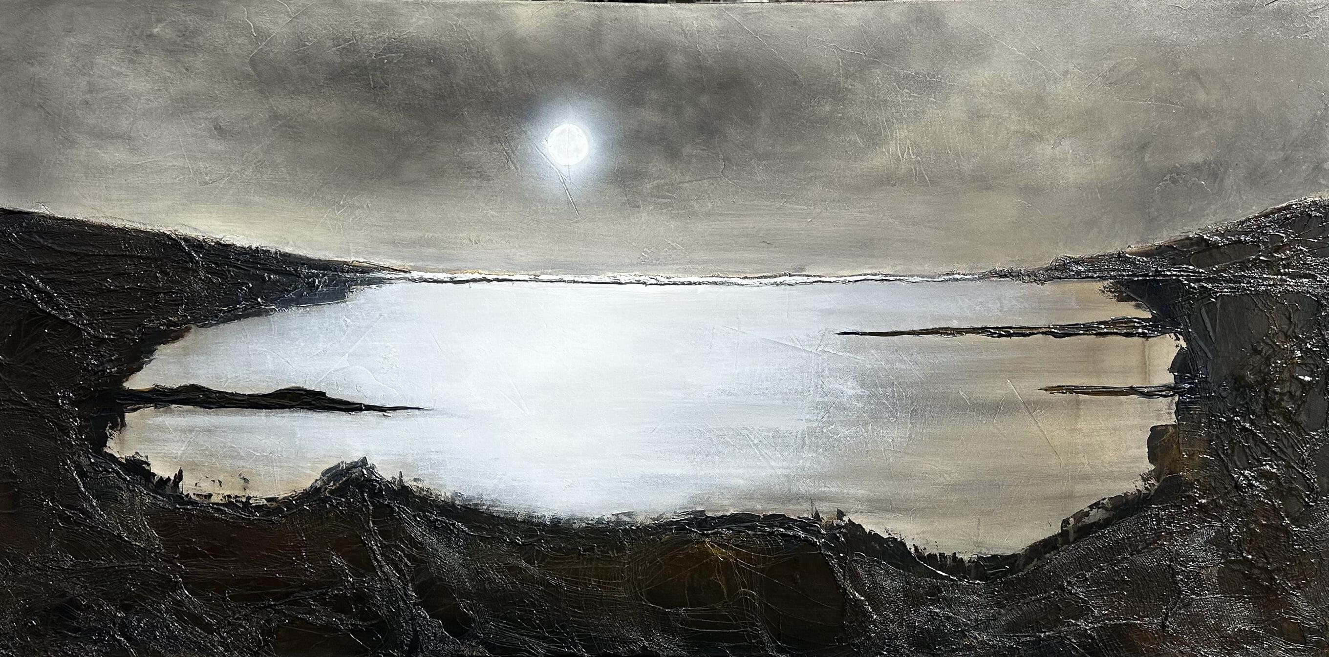 Moon Over the Lake, Original Painting - Mixed Media Art by Fernando Garcia