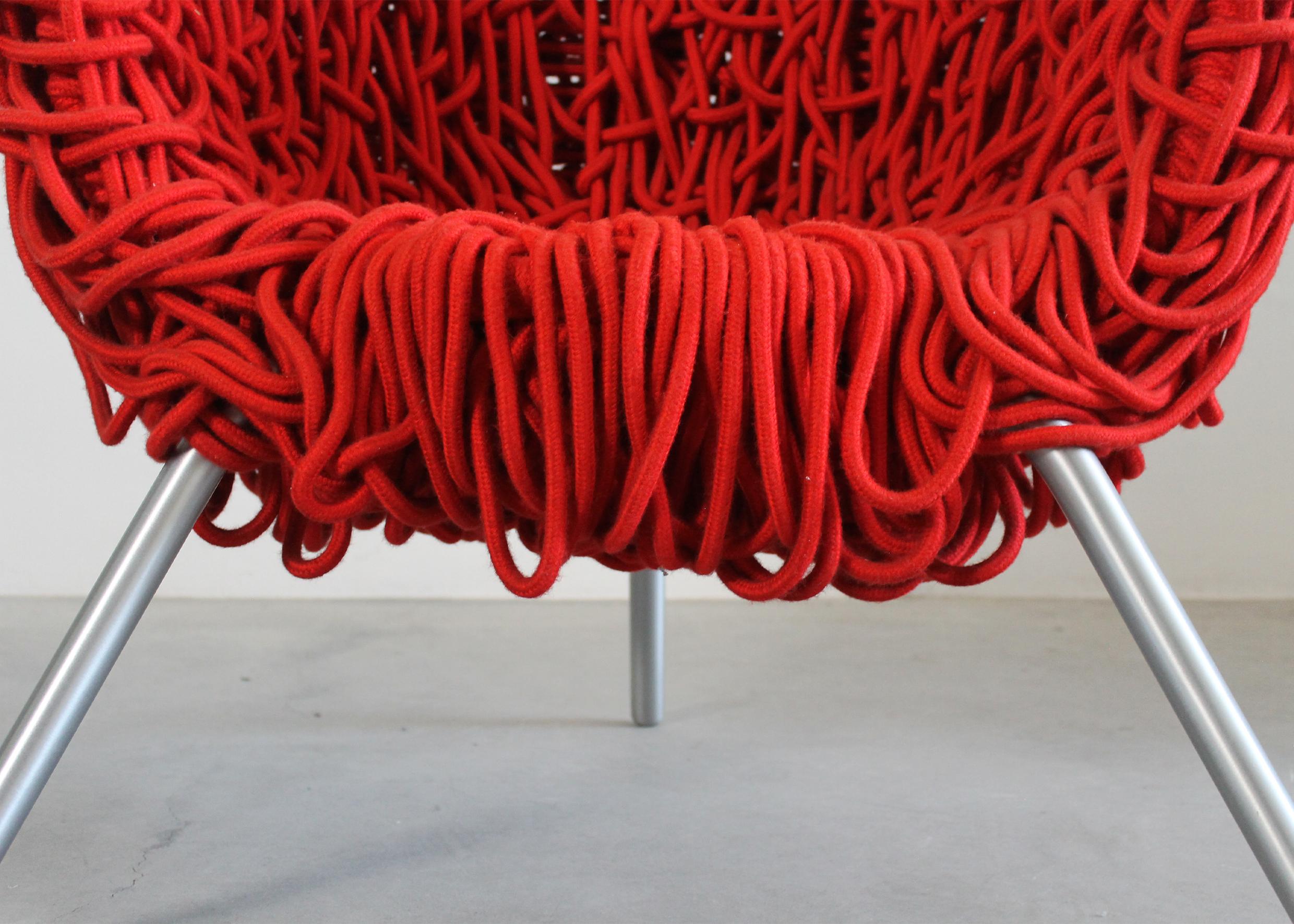 Painted Fernando & Humberto Campana Vermelha Armchair in Red Rope and Steel by Edra 2000