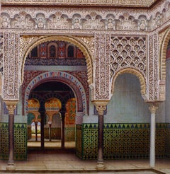 "Interior del Alcázar de Sevilla", óleo sobre lienzo de principios del siglo XX por F. Liger