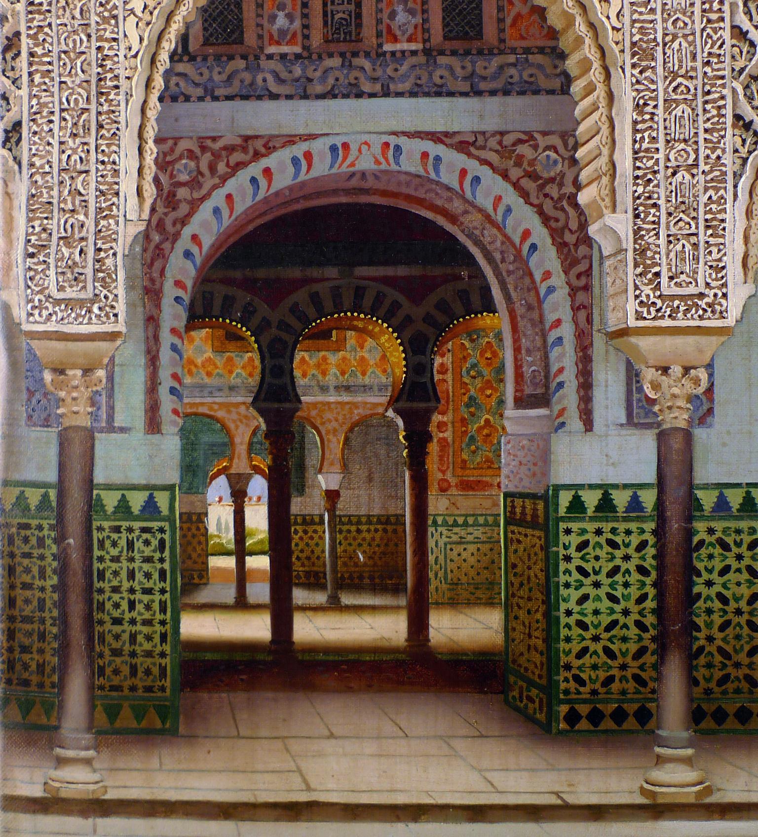 « Intérieur de Alcazar of Seville », huile sur toile du début du 20e siècle par F. Liger - Réalisme Painting par Fernando Liger Hidalgo