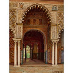 Peinture orientaliste représentant l'Alcázar de Séville, par Fernando Liger Hidalgo