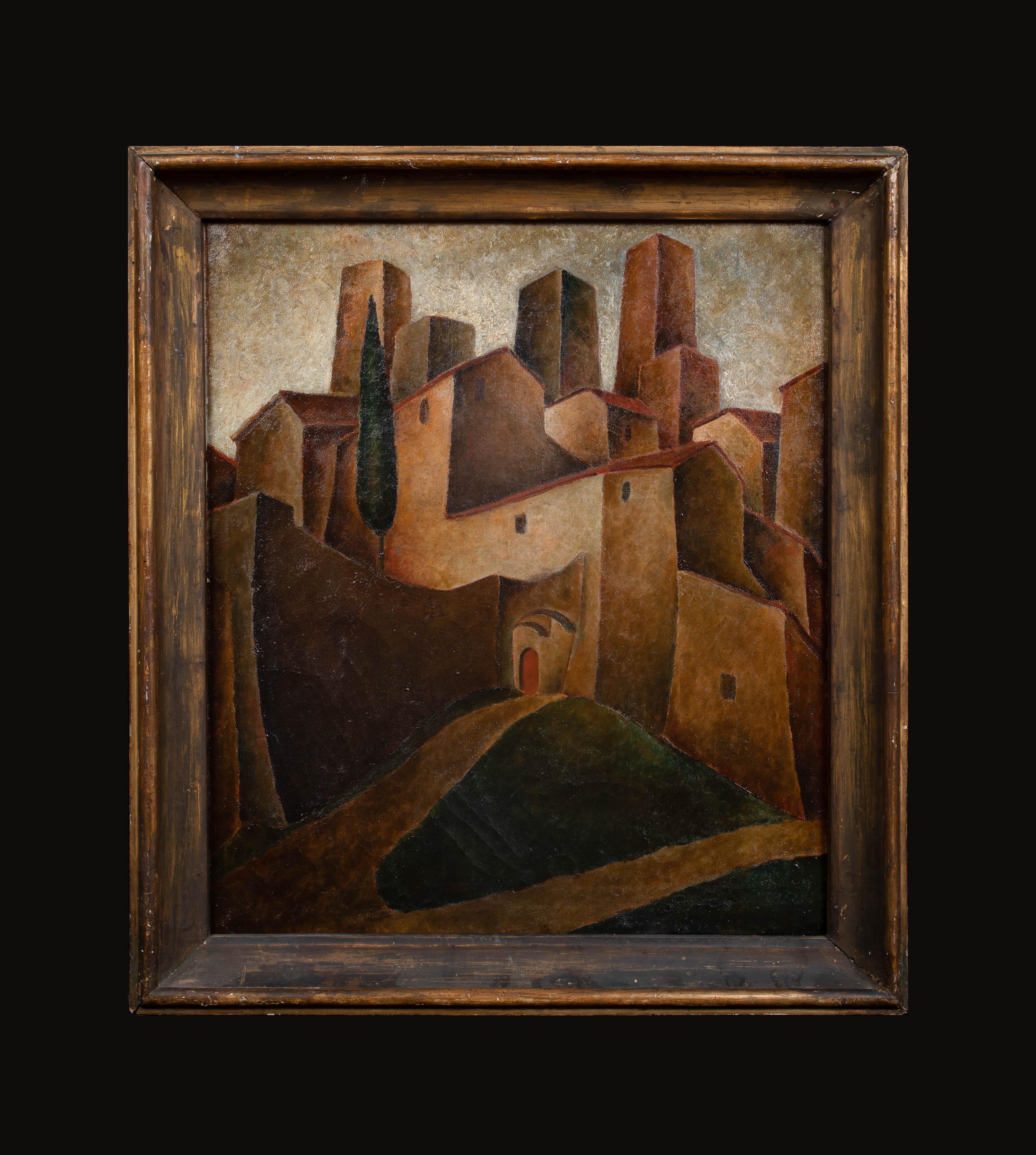 San Gimignano Italia, hacia 1930 - Painting de Fernando Manetti
