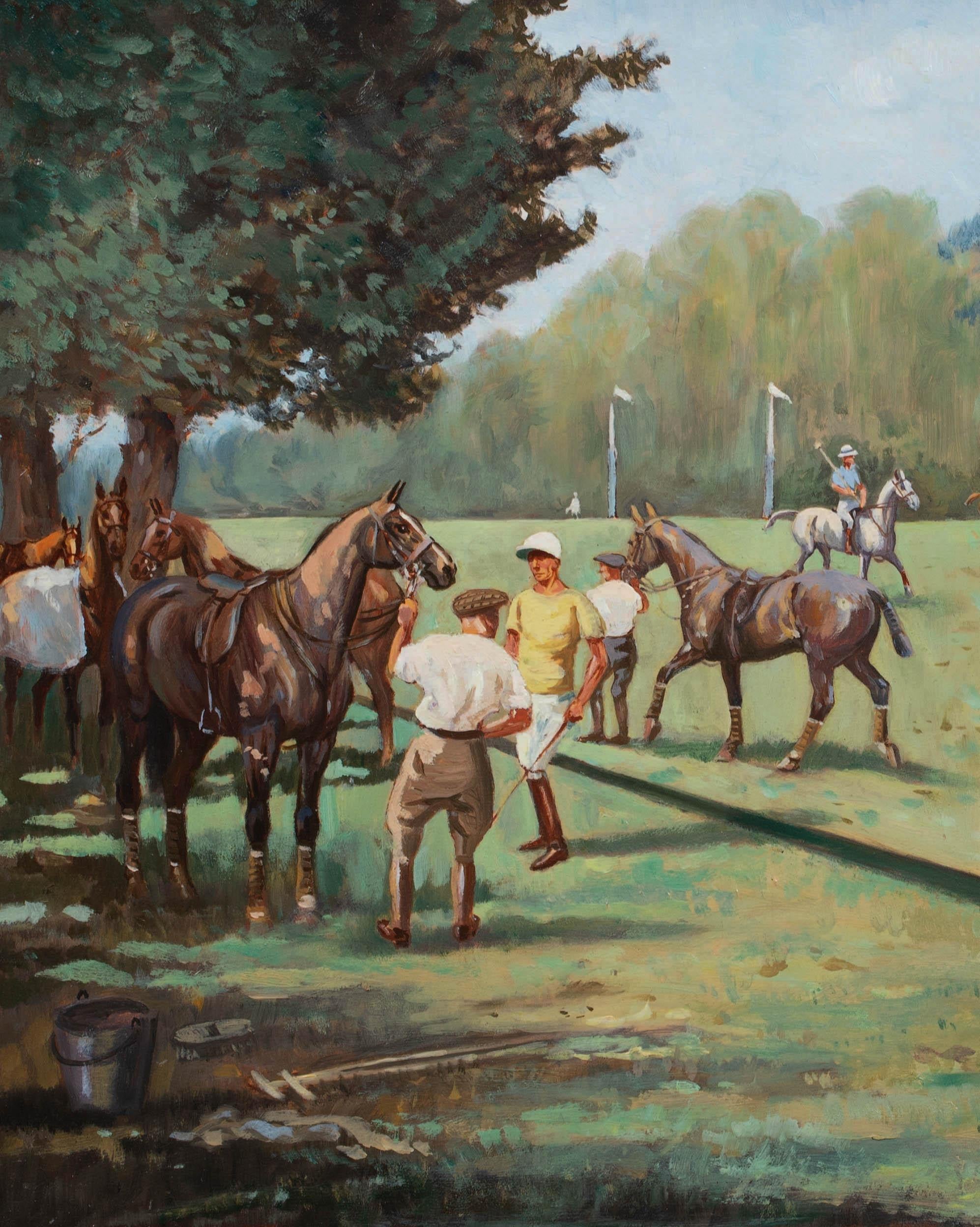 The Polo Match, date 1957 - Brown Landscape Painting by Fernando Manetti