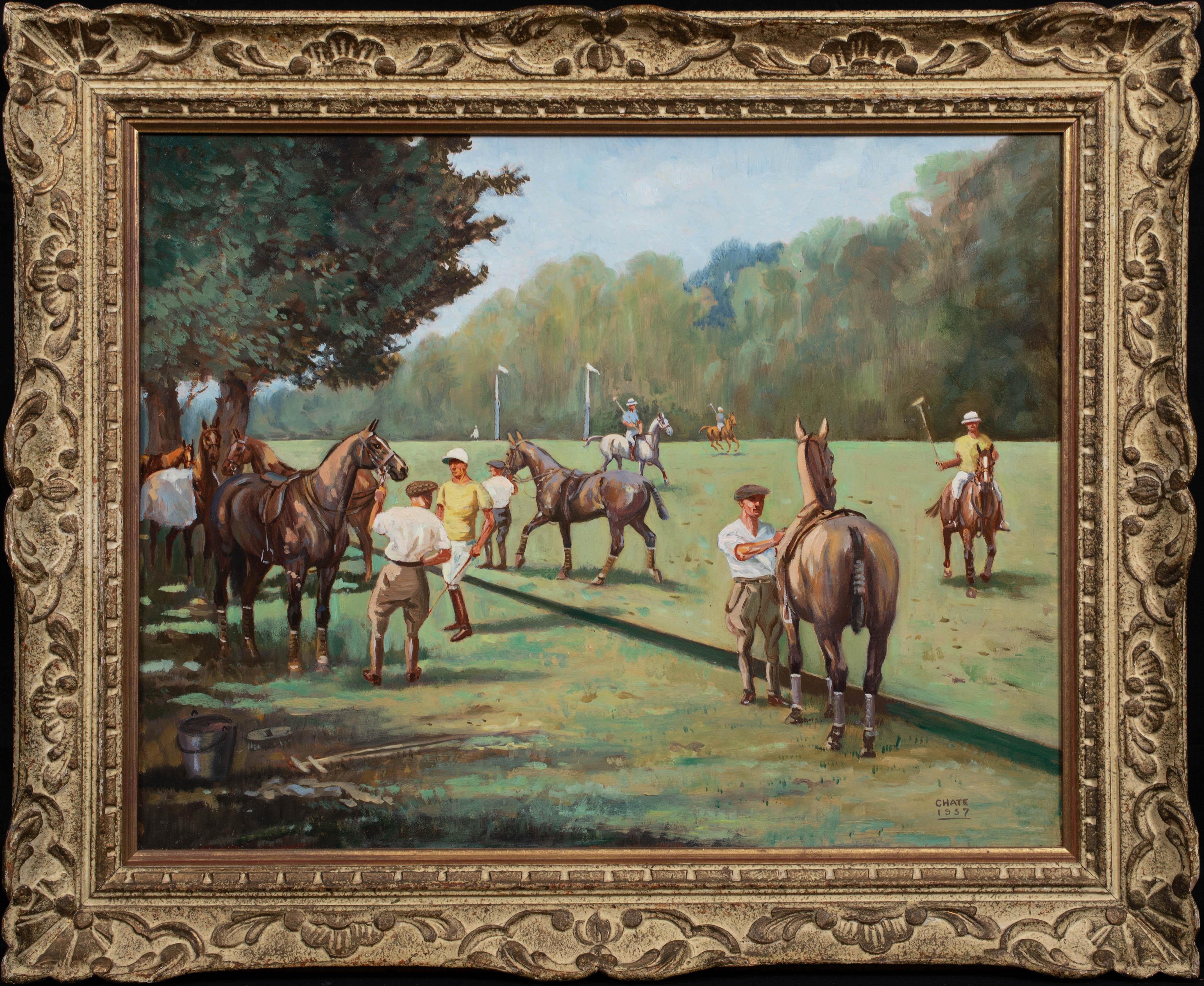 Landscape Painting di Fernando Manetti - La partita di polo, data 1957