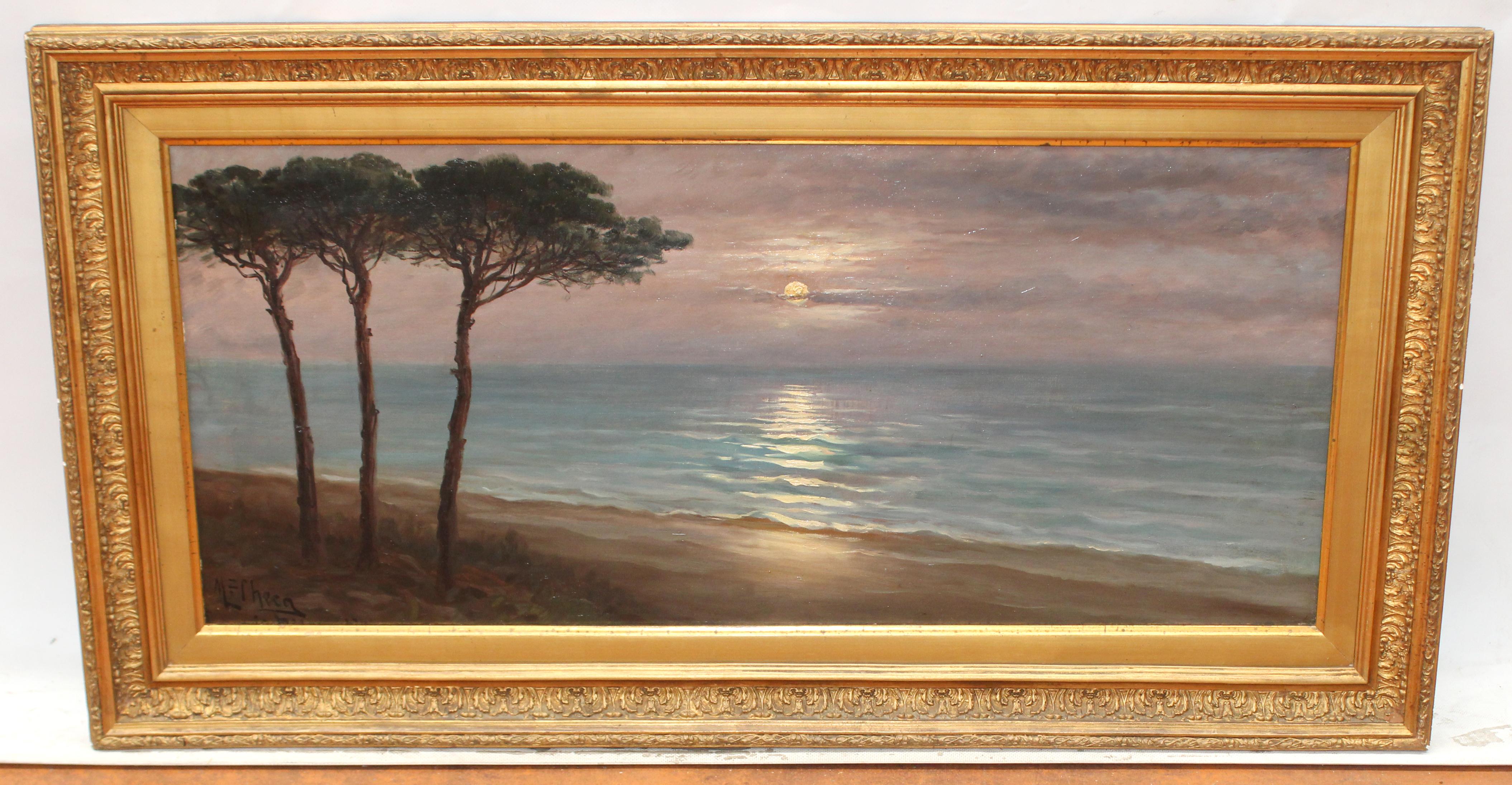 Fernando Martínez Checa Landscape Painting - Castellón Beach Oil Painting on Canvas, Framed, Signed, Circa 1906