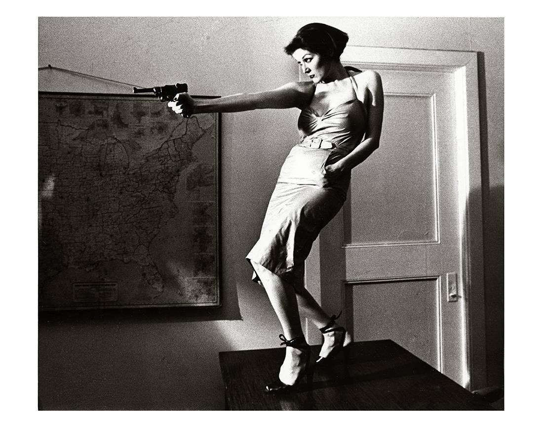 Fernando Natalici Black and White Photograph - Girl With A Gun Patti Astor East Village, 1977 (Amos Poe The Foreigner)