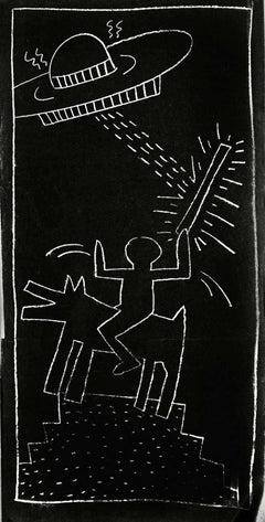 Keith Haring Subway Art photo c.1981 (Keith Haring subway drawings)