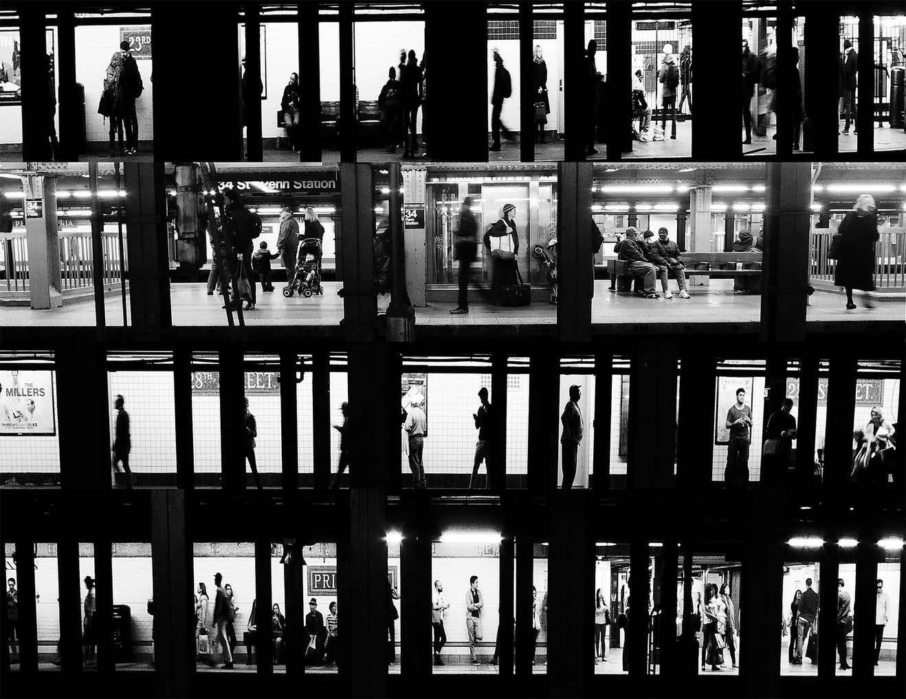 New Yorker U-Bahn Voyeur-Fotografie (NYer Straßenfotografie)  (Schwarz), Black and White Photograph, von Fernando Natalici