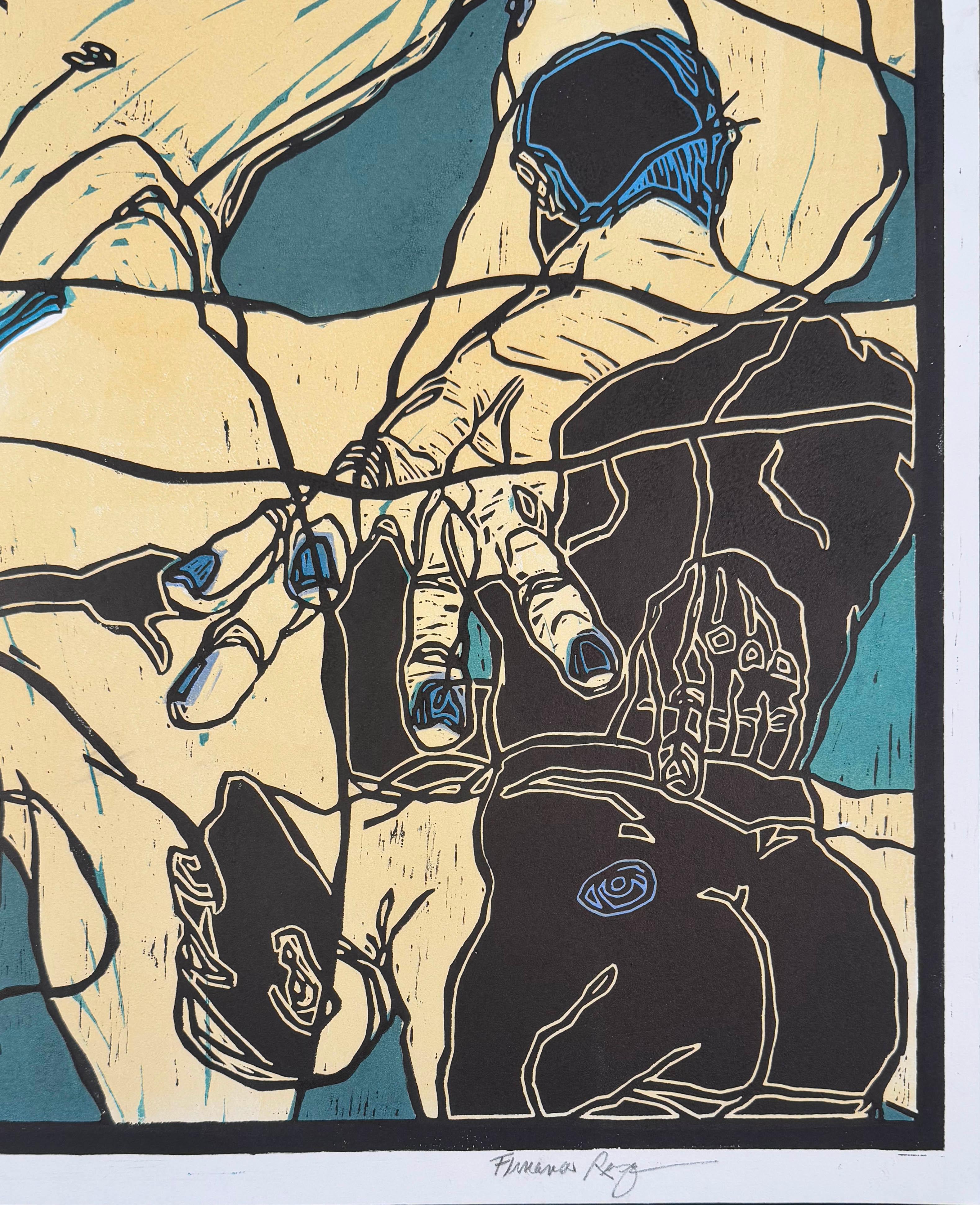 Les Hommes a/p cvII (blue/green variant), by Fernando Reyes For Sale 2