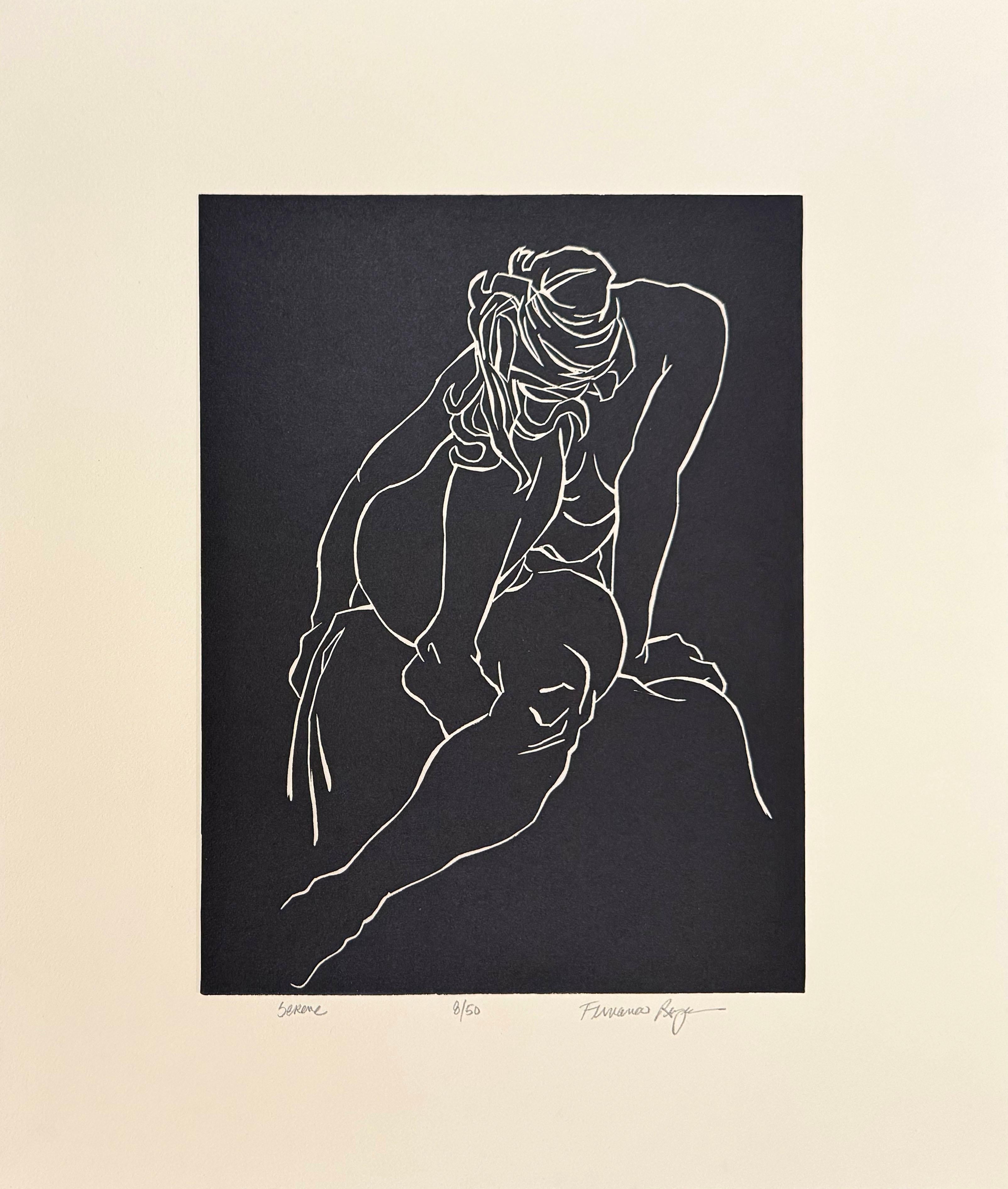 Serein, linogravure de nus féminins de Fernando Reyes en vente 4