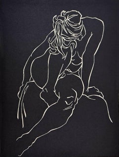 Sereno, desnudo femenino linograbado por Fernando Reyes