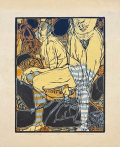Striped Stockings, female nudes with blue and white stockings by Fernando Reyes