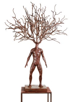 Hombre Arbol, figurative sculpture, bronze, man, nature, tree by F. Suarez