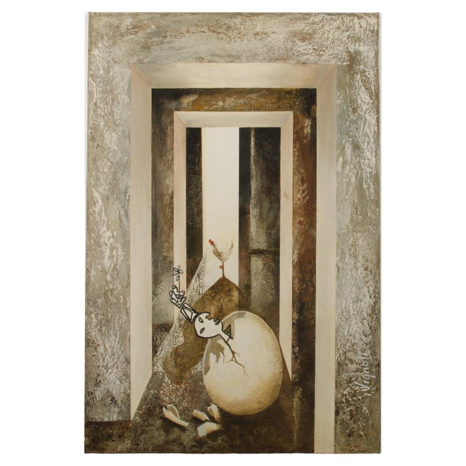 Fernando Vignoli (brasileño, 1960-2016) Pintura "El huevo o la gallina en venta