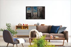 Babel to Basel- surreale Malerei Öl auf Leinwand blaue Grautöne