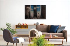 Babel a Basilea II cuadro surrealista óleo sobre lienzo, tonos azul grisáceo