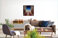 My Last Money- surreal painting oil on canvas blue with red