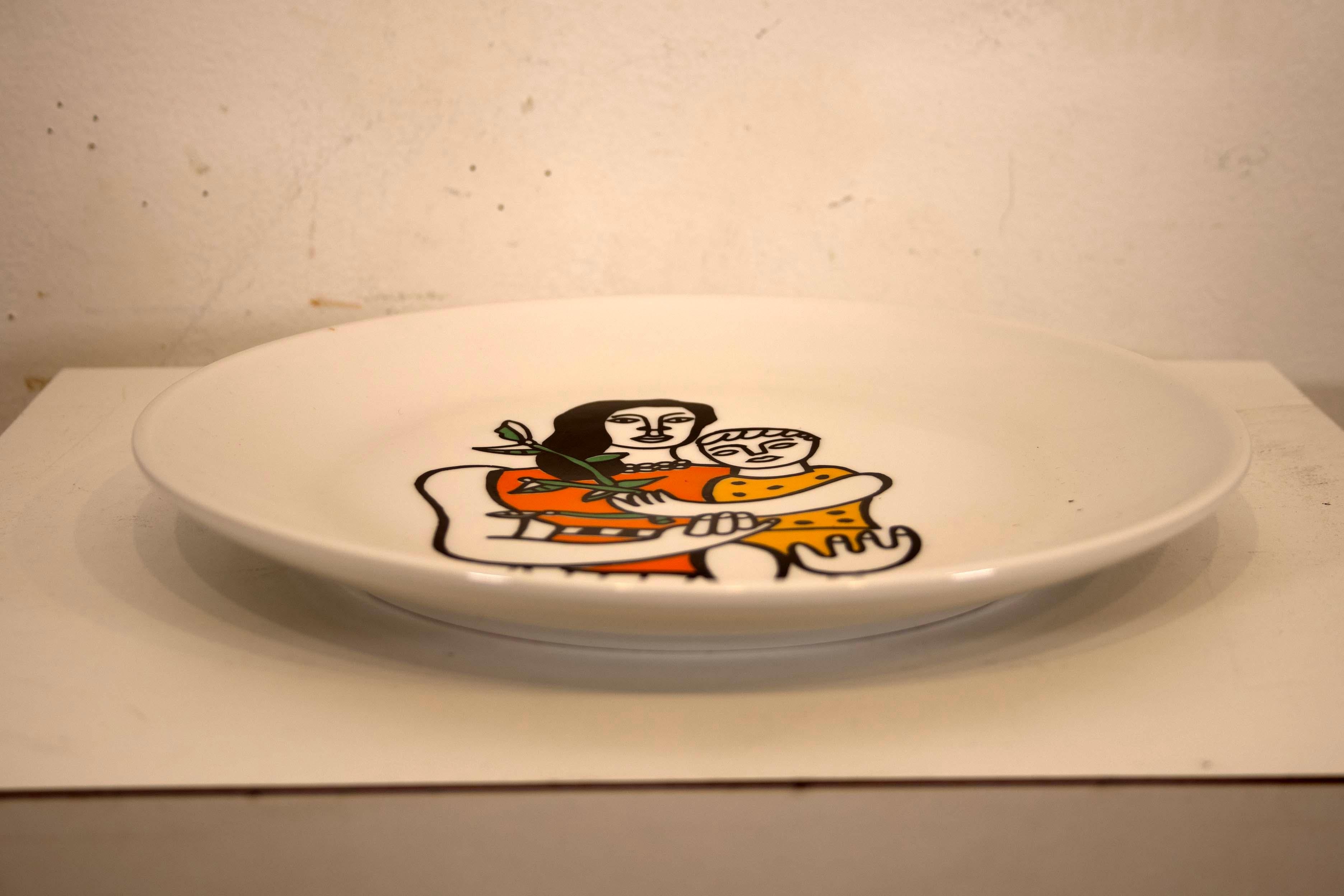 French Fernard Leger Mother and Child Stamped Porcelain Plate for Musee F. Leger 1970s For Sale