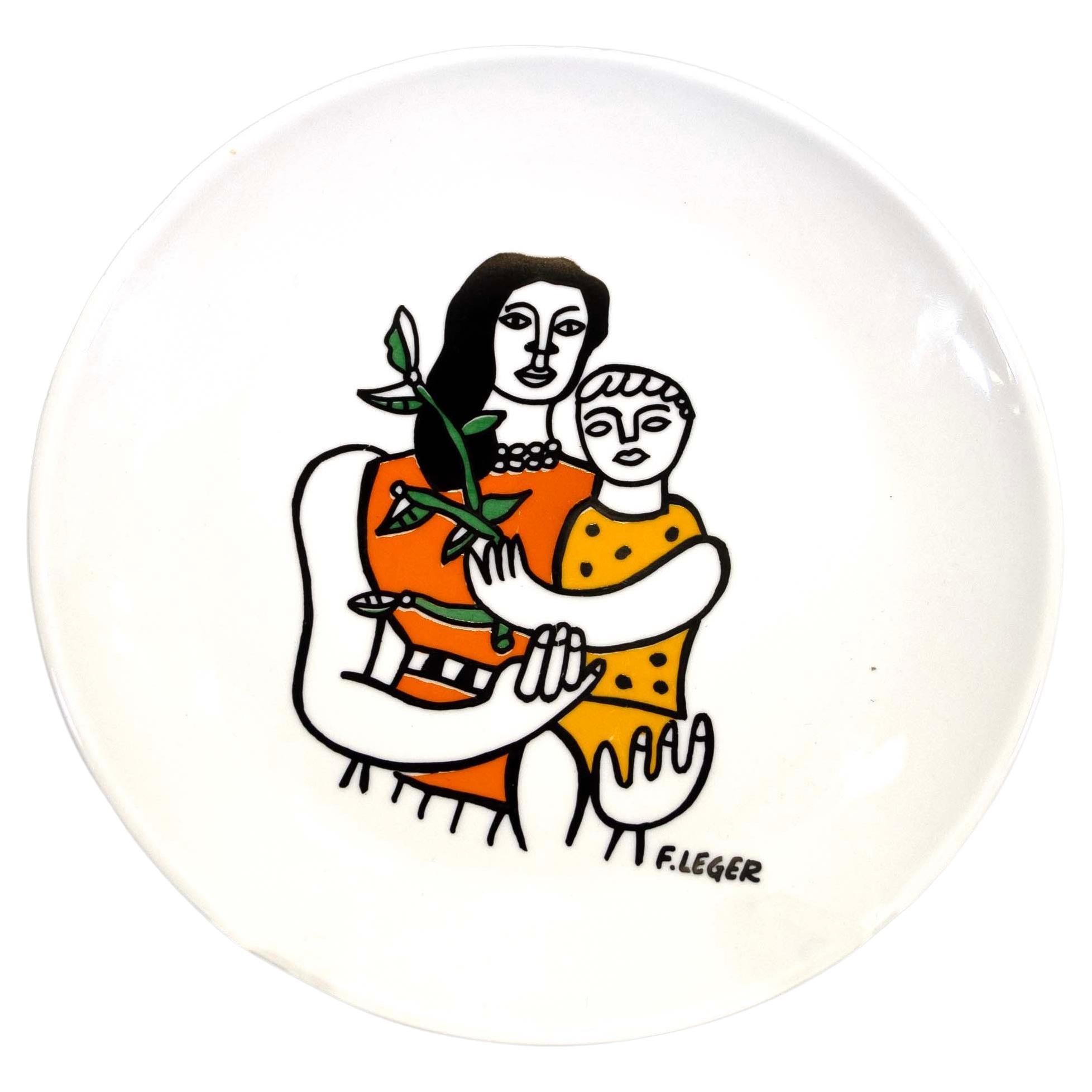 Fernard Leger Mother and Child Stamped Porcelain Plate for Musee F. Leger 1970s For Sale