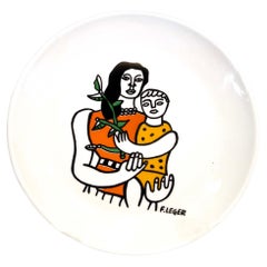 Retro Fernard Leger Mother and Child Stamped Porcelain Plate for Musee F. Leger 1970s