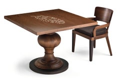FERNE Square Solid Oak Dining Table with Pine Cone Inlaid Top and Metal Details