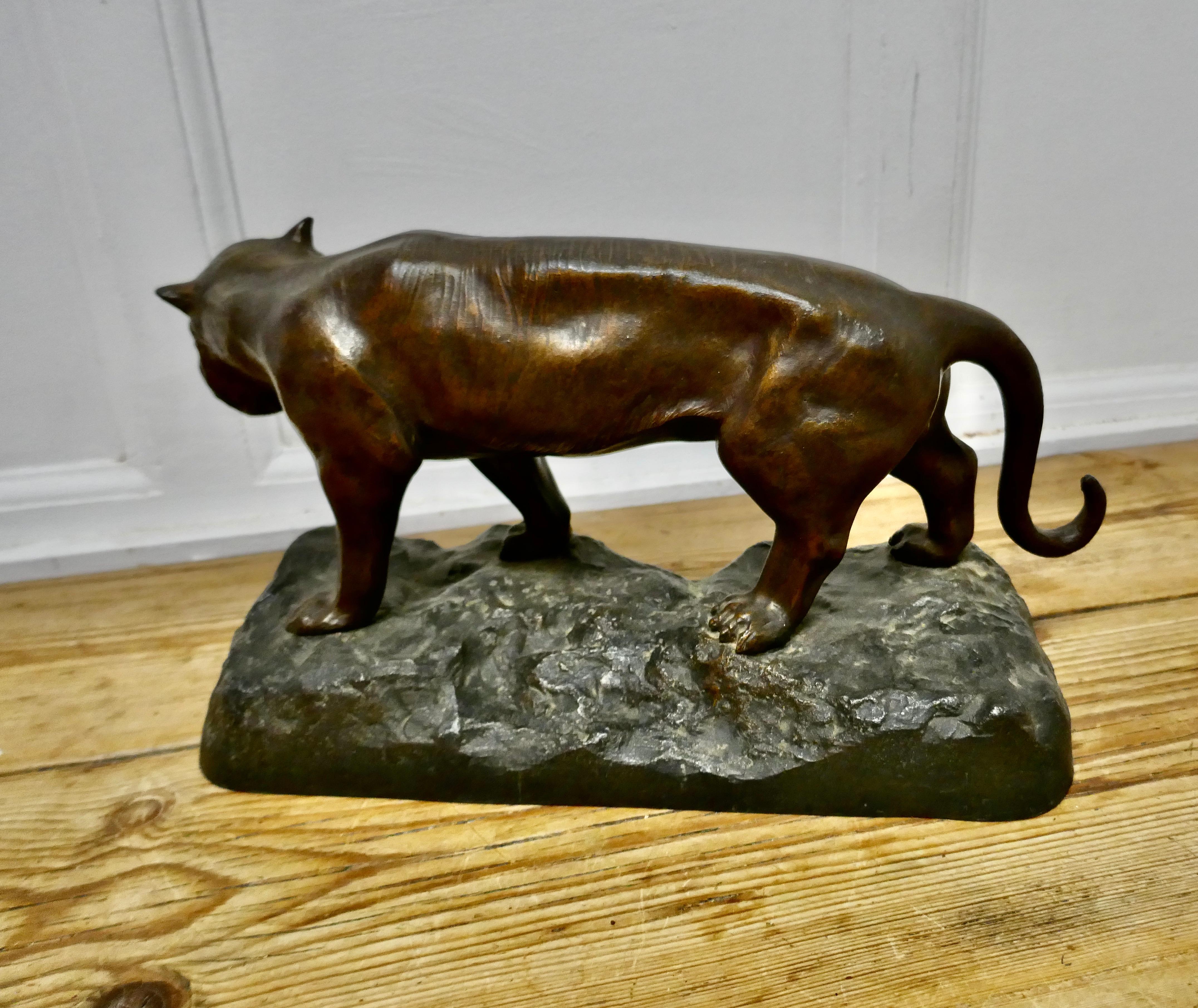 Folk Art Ferocious Bronze Tiger Statue For Sale
