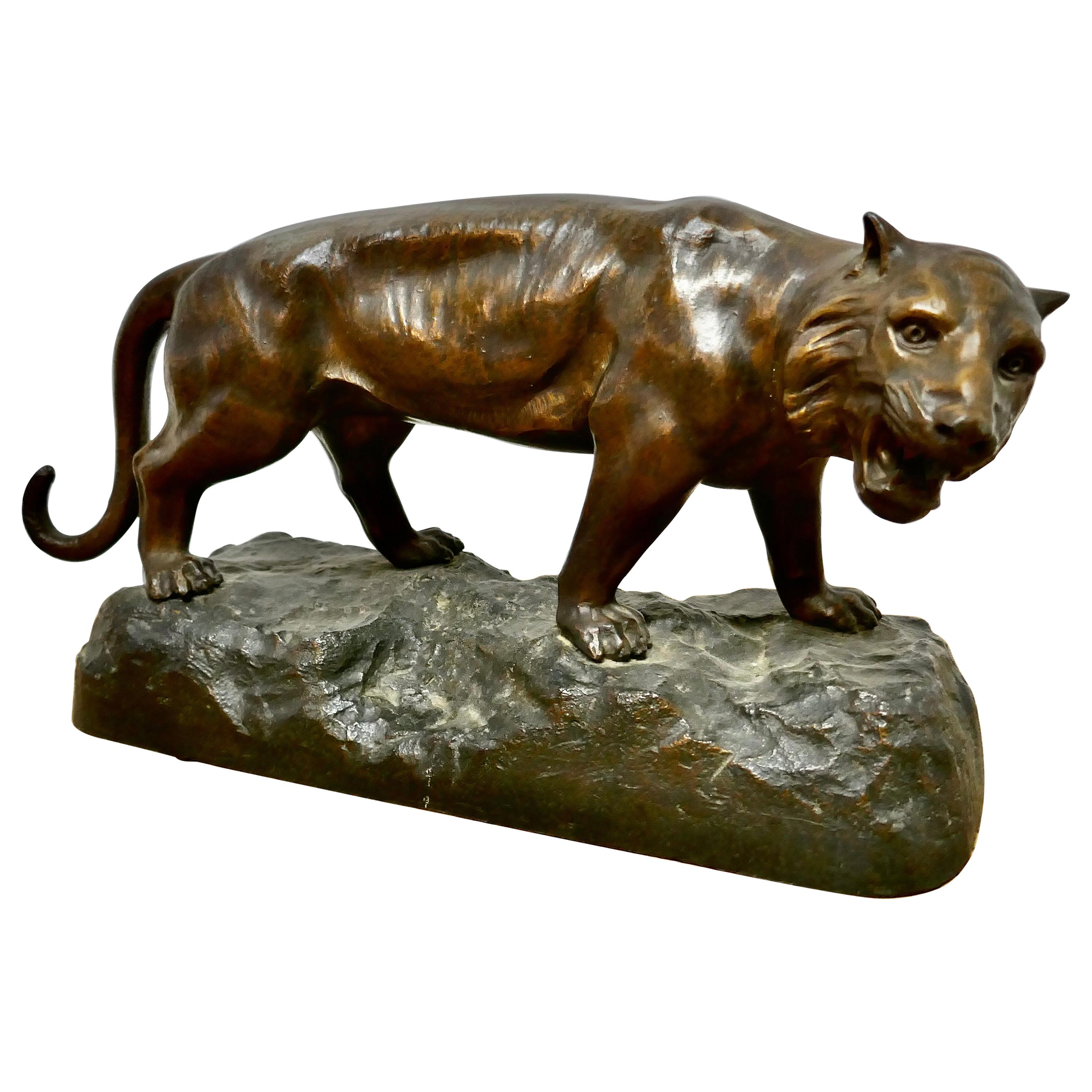 Ferocious Bronze Tiger Statue For Sale