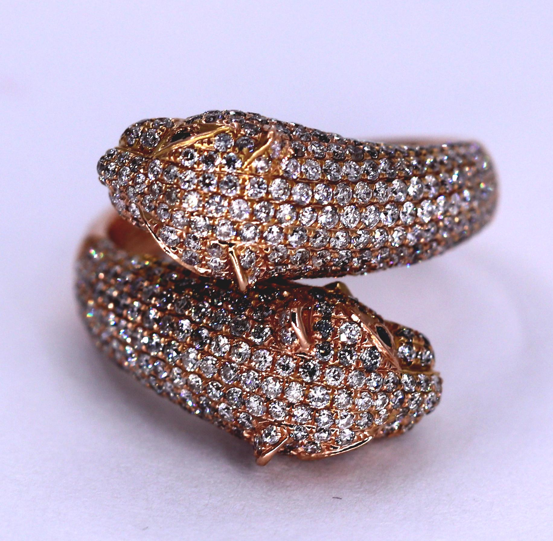 Round Cut Ferocious Rose Gold and Diamond Big Cat Bypass Ring