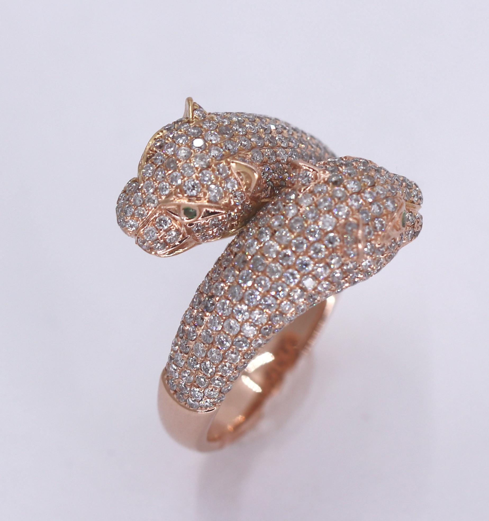 Ferocious Rose Gold and Diamond Big Cat Bypass Ring In Good Condition In Palm Beach, FL