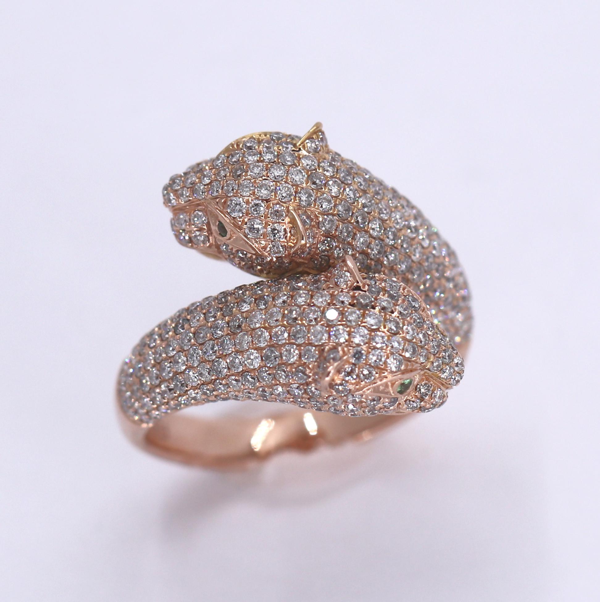 Women's Ferocious Rose Gold and Diamond Big Cat Bypass Ring