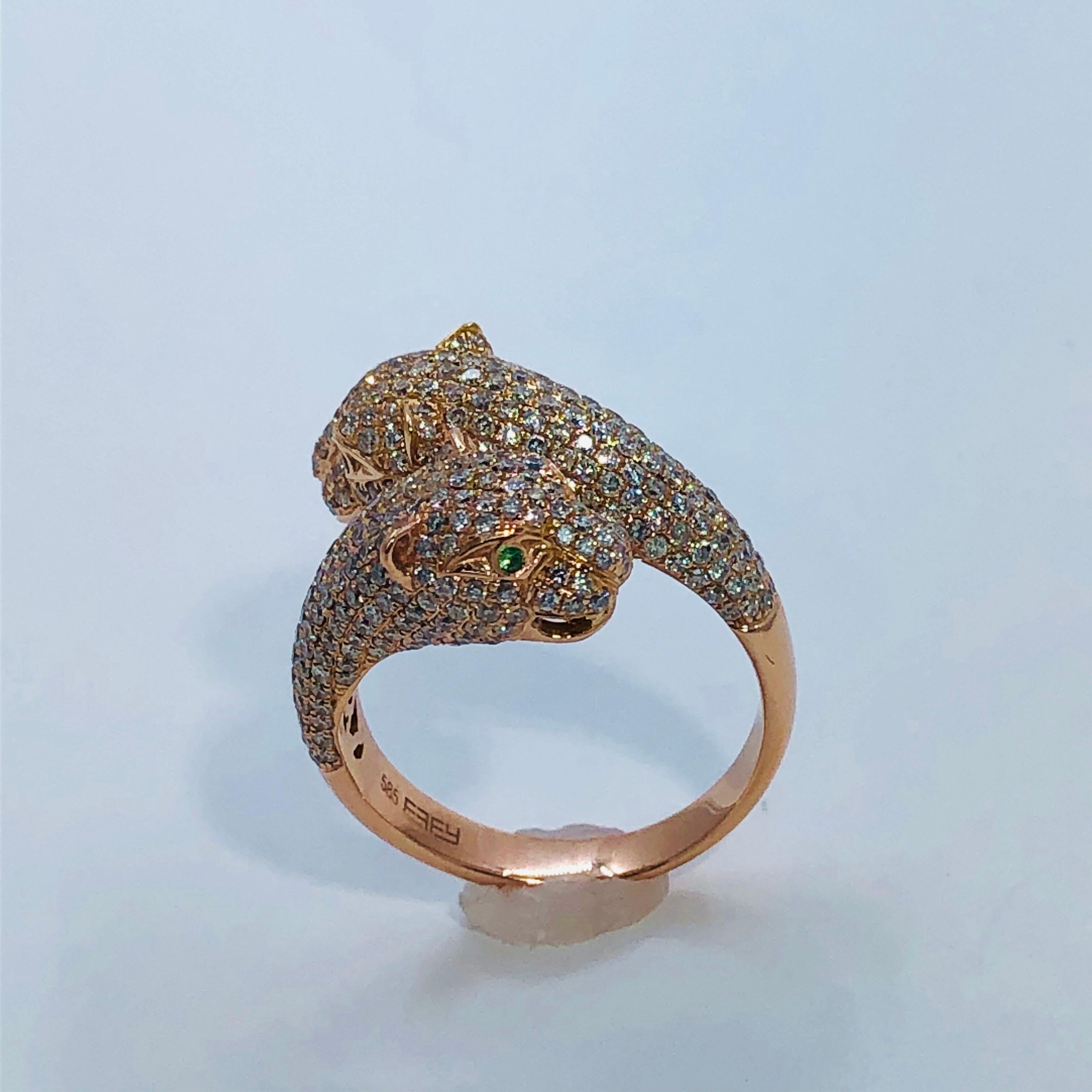 Ferocious Rose Gold and Diamond Big Cat Bypass Ring 3