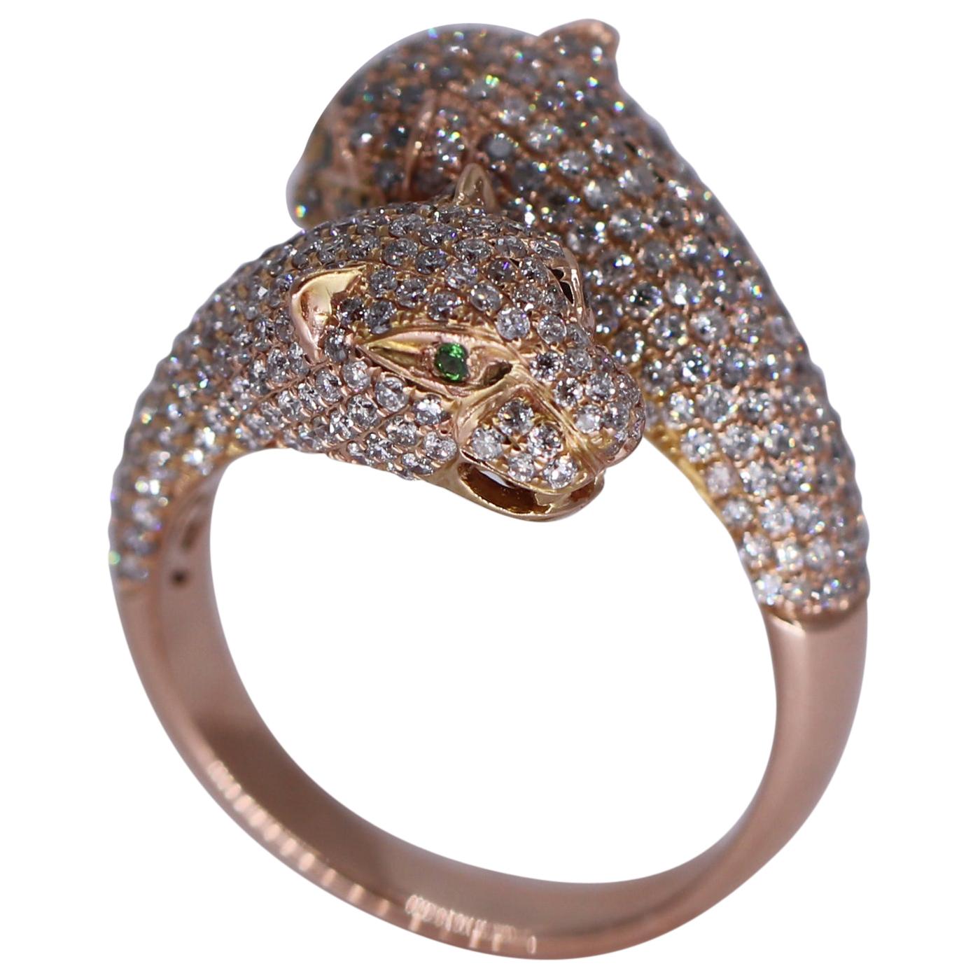 Ferocious Rose Gold and Diamond Big Cat Bypass Ring