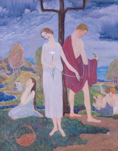American original oil painting of figures in an idyll by Ferol K. Sibley