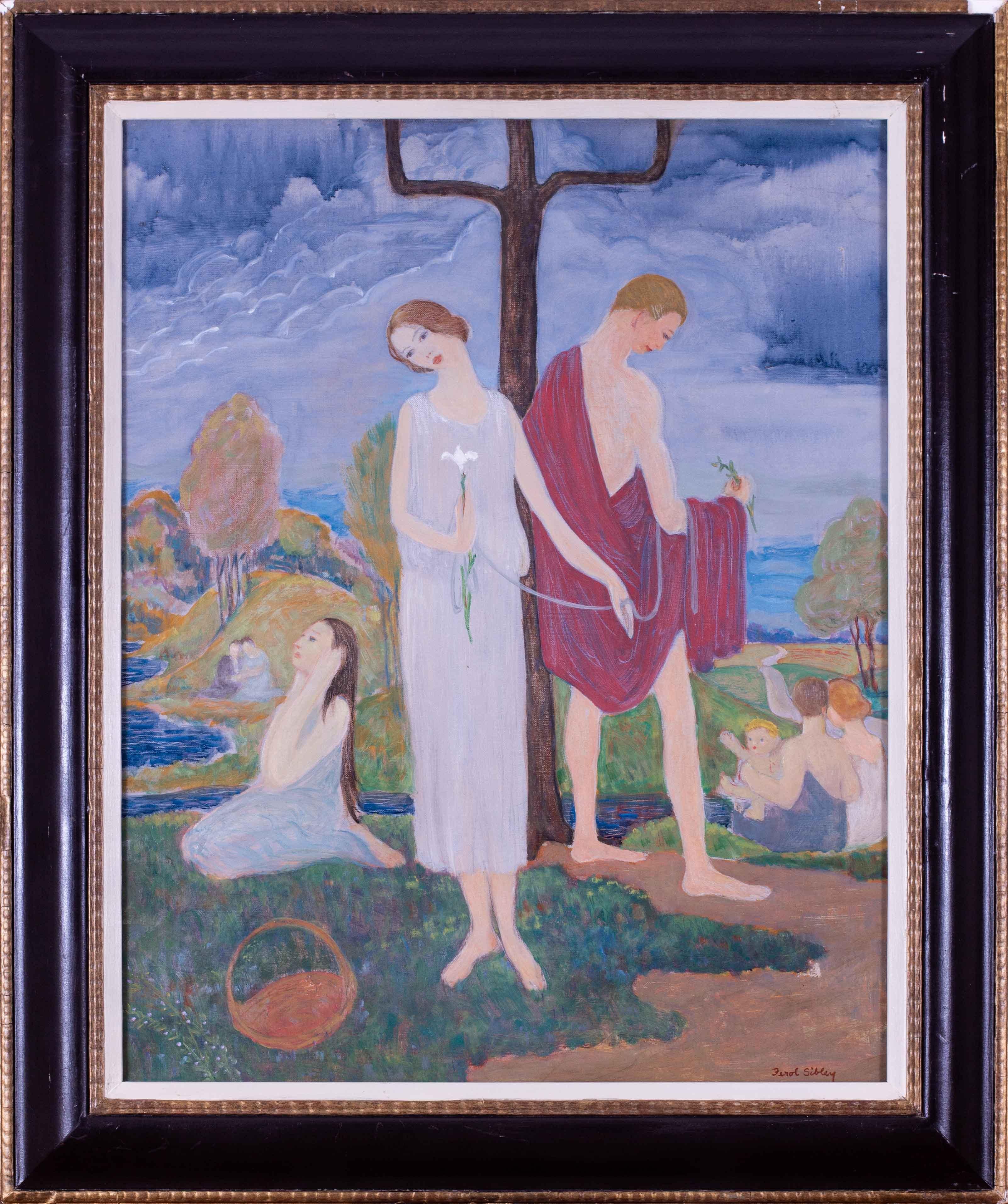 Figurative Painting di Ferol K. Sibley Warthen - Quadro ad olio originale americano raffigurante figure in un idillio di Ferol K. Sibley