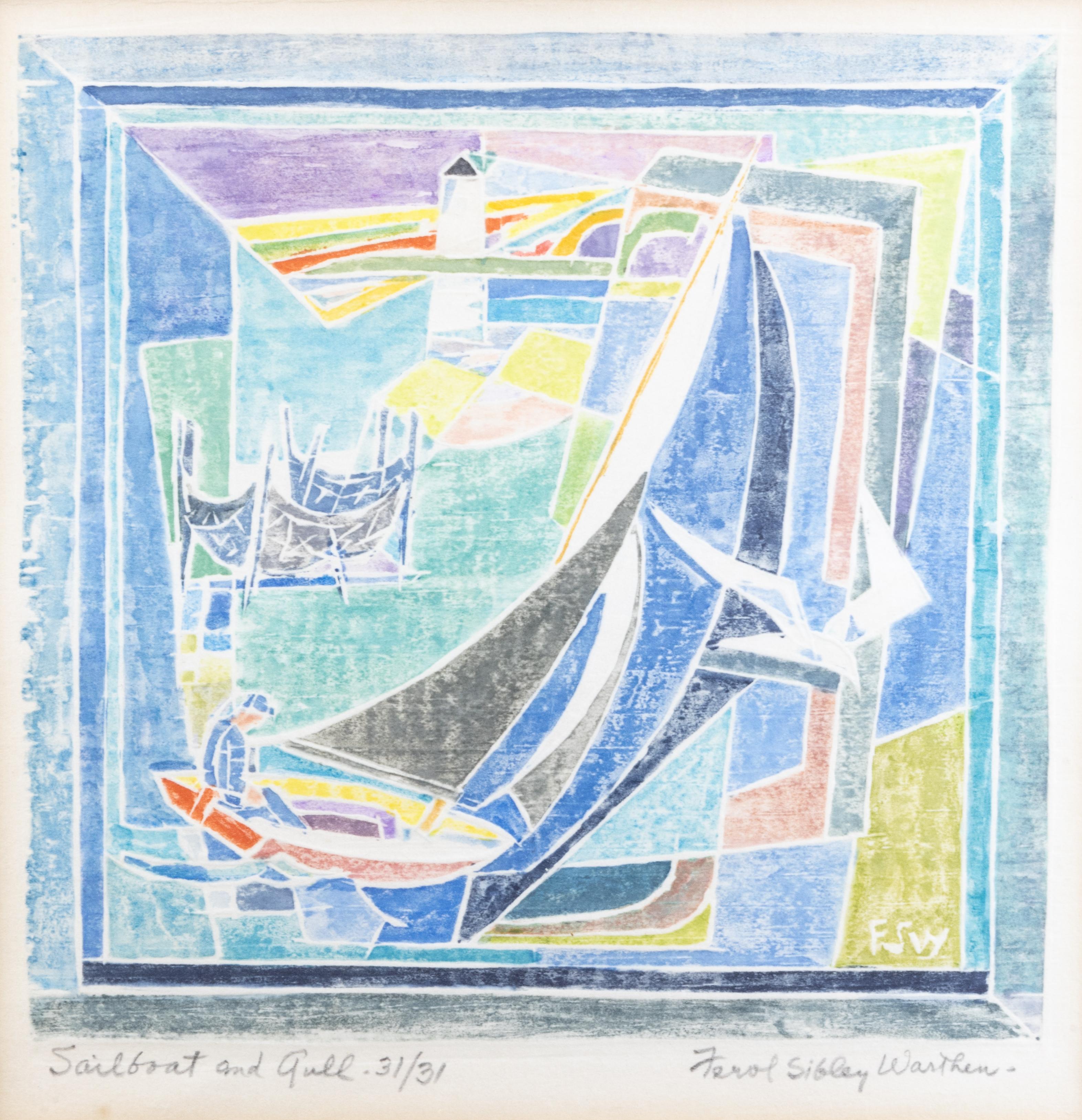 Ferol K. Sibley Warthen Figurative Print - Sailboat and Gull