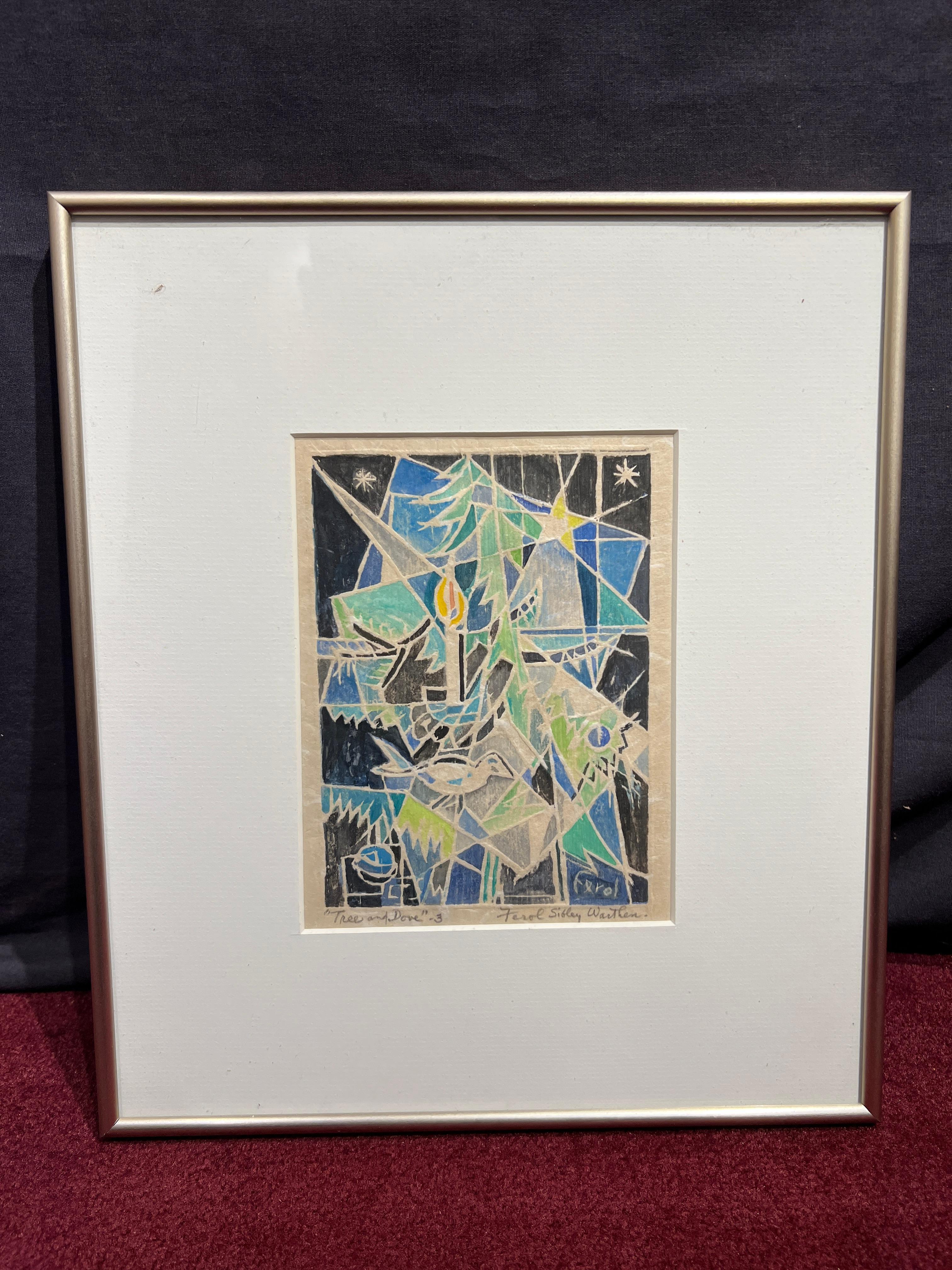 Tree and Dove - American Modern Print by Ferol K. Sibley Warthen