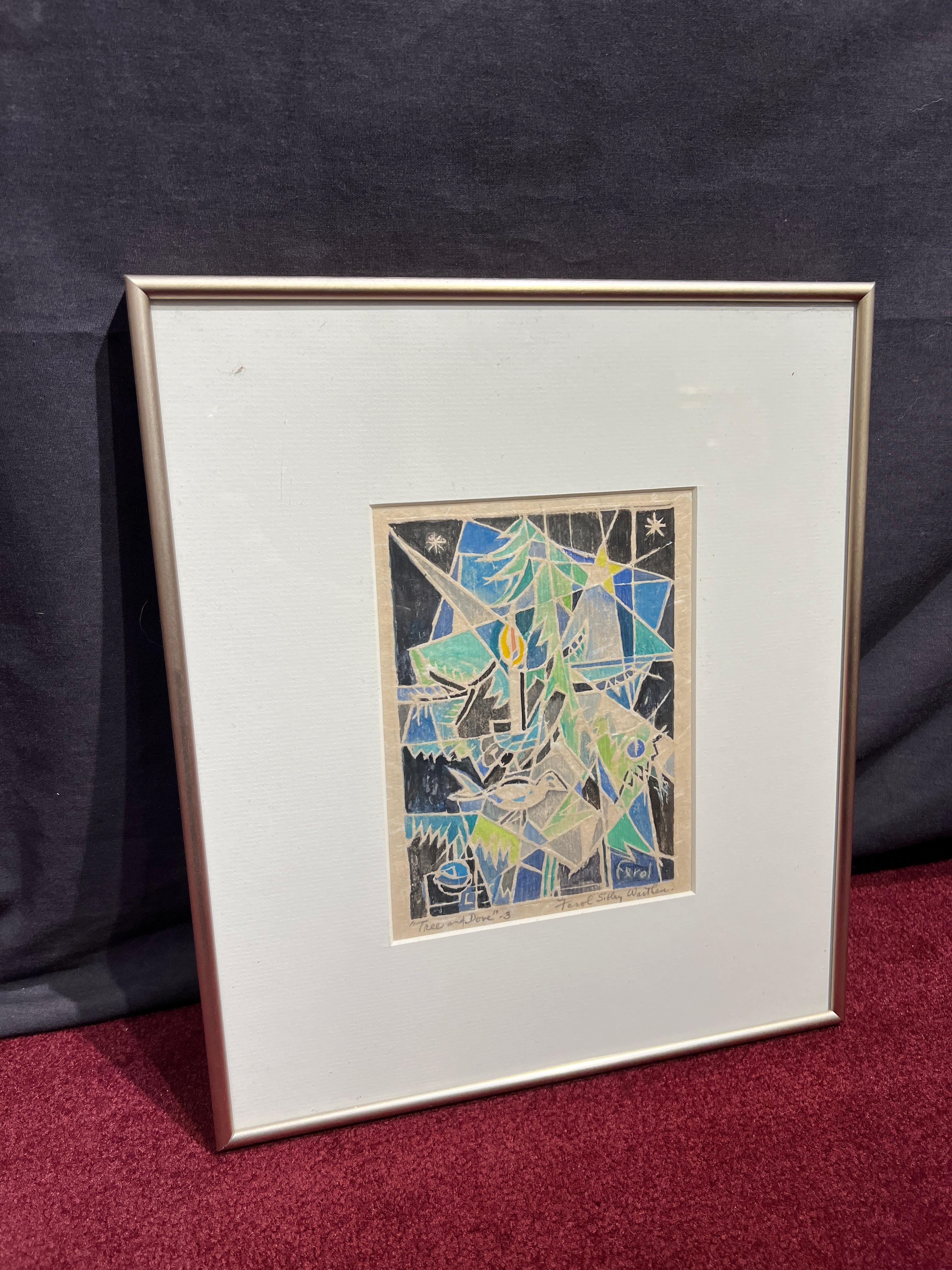 Tree and Dove - Gray Abstract Print by Ferol K. Sibley Warthen
