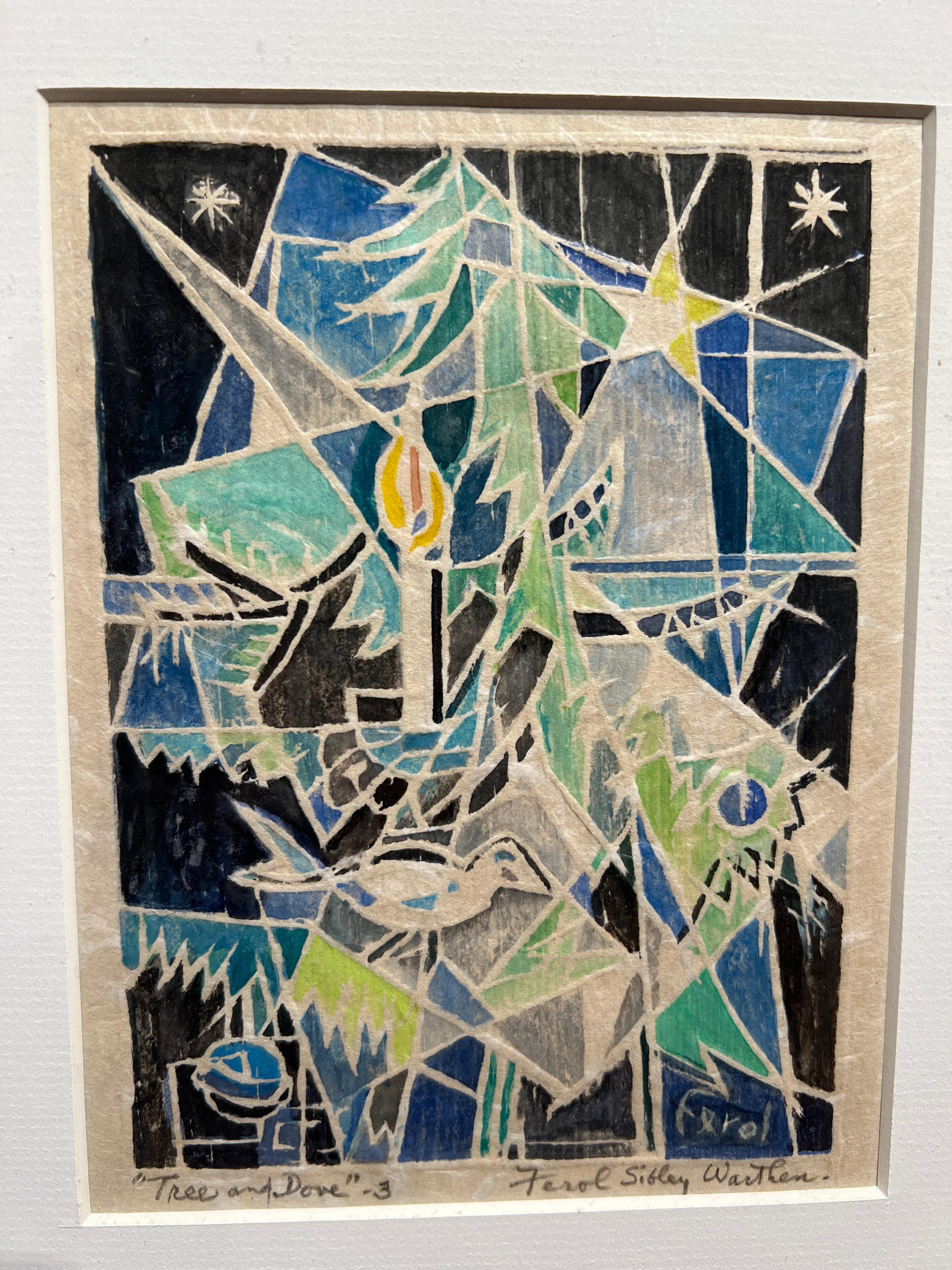 Tree and Dove
Ferol K. Sibley Warthen (American, 1890-1986)
Color Woodblock Print
Edition of 3
6.25 x 4.75 inches
13 x 11.5 inches with frame
Signed Lower Right
Titled Lower Left

Born 1890, Died 1986, Ferrol Warthen was a member of the Provincetown