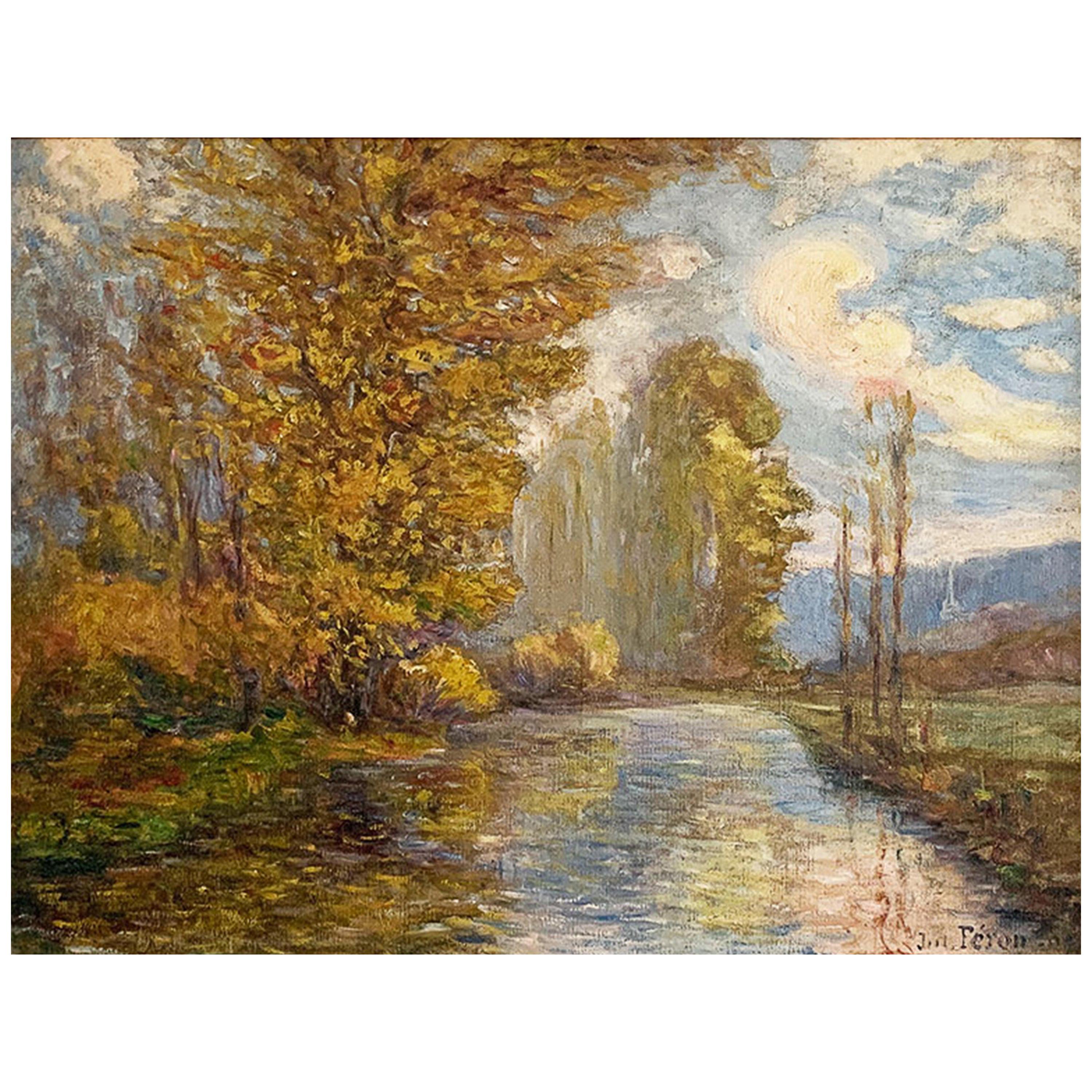 Feron Julien Hippolyte '1864-1944' "Edge of a river in Andelys" For Sale