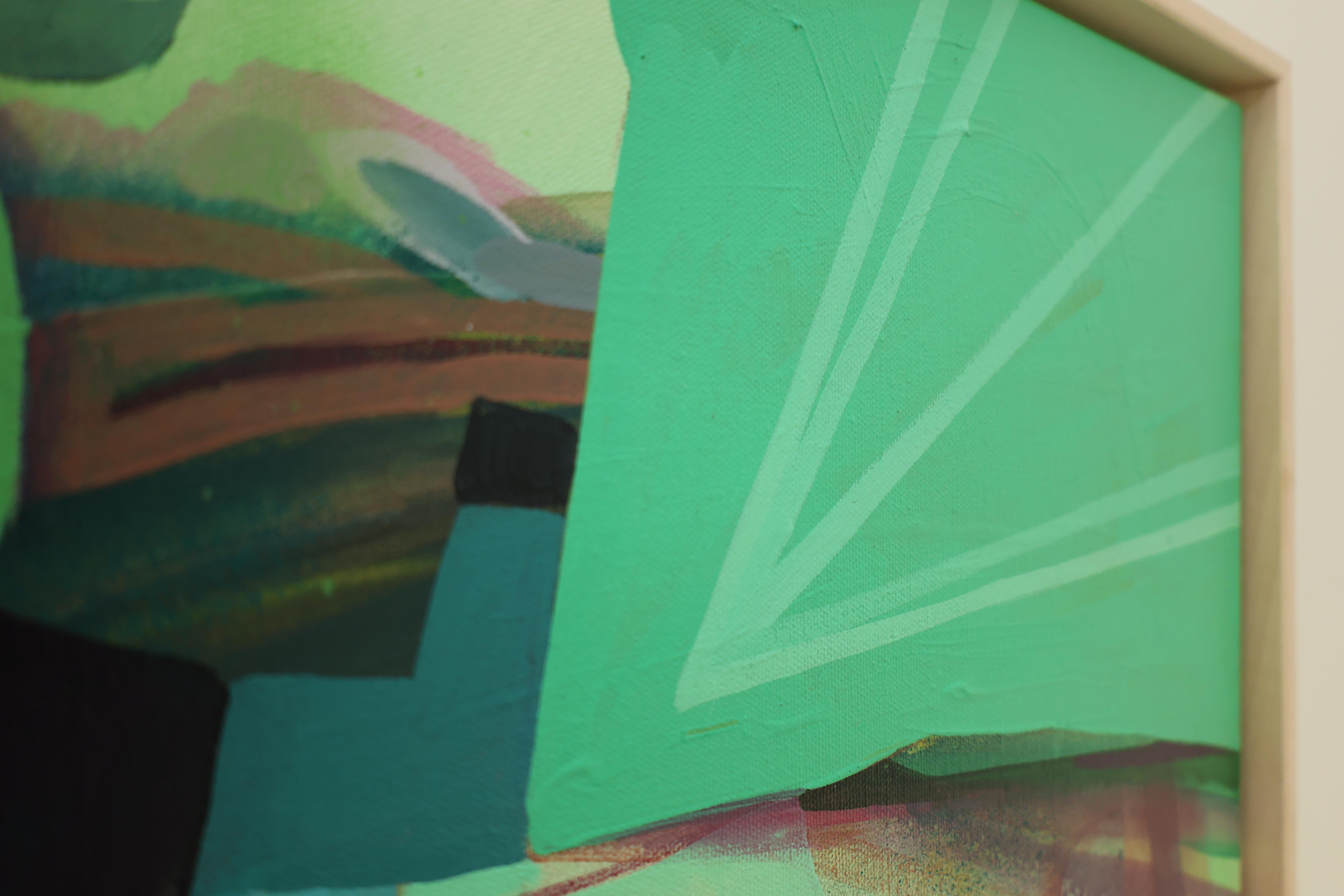 Abstraktes modernes Gemälde, Grün und Teal gerahmte Kunst, 