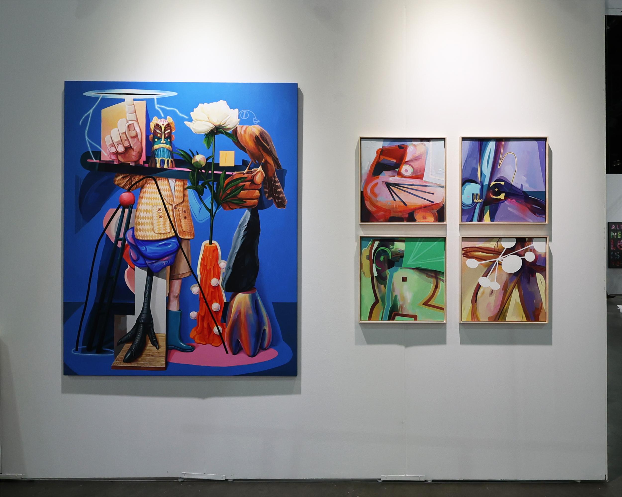 Abstraktes modernes Gemälde, Grün und Teal gerahmte Kunst, 