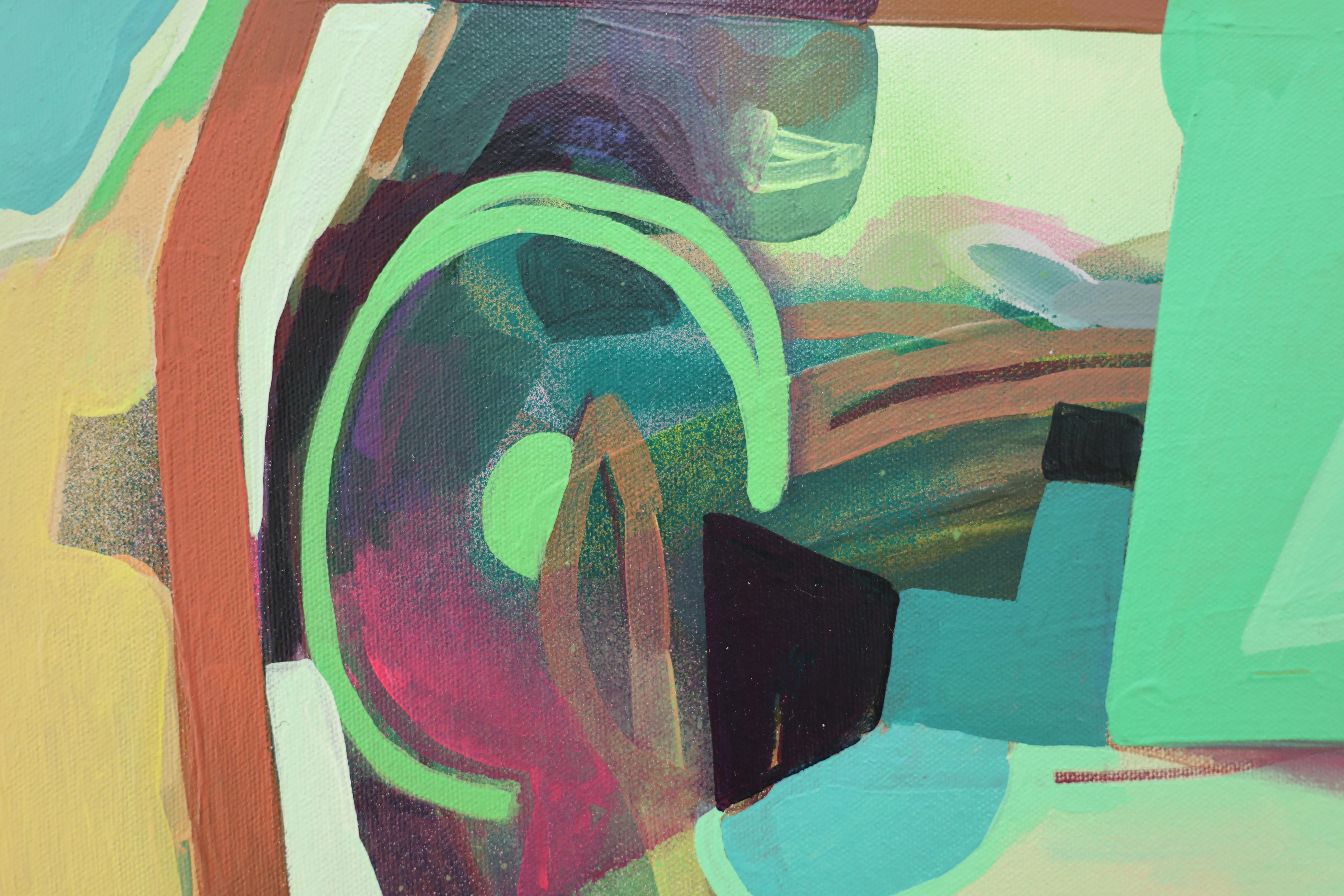 Abstraktes modernes Gemälde, Grün und Teal gerahmte Kunst, 