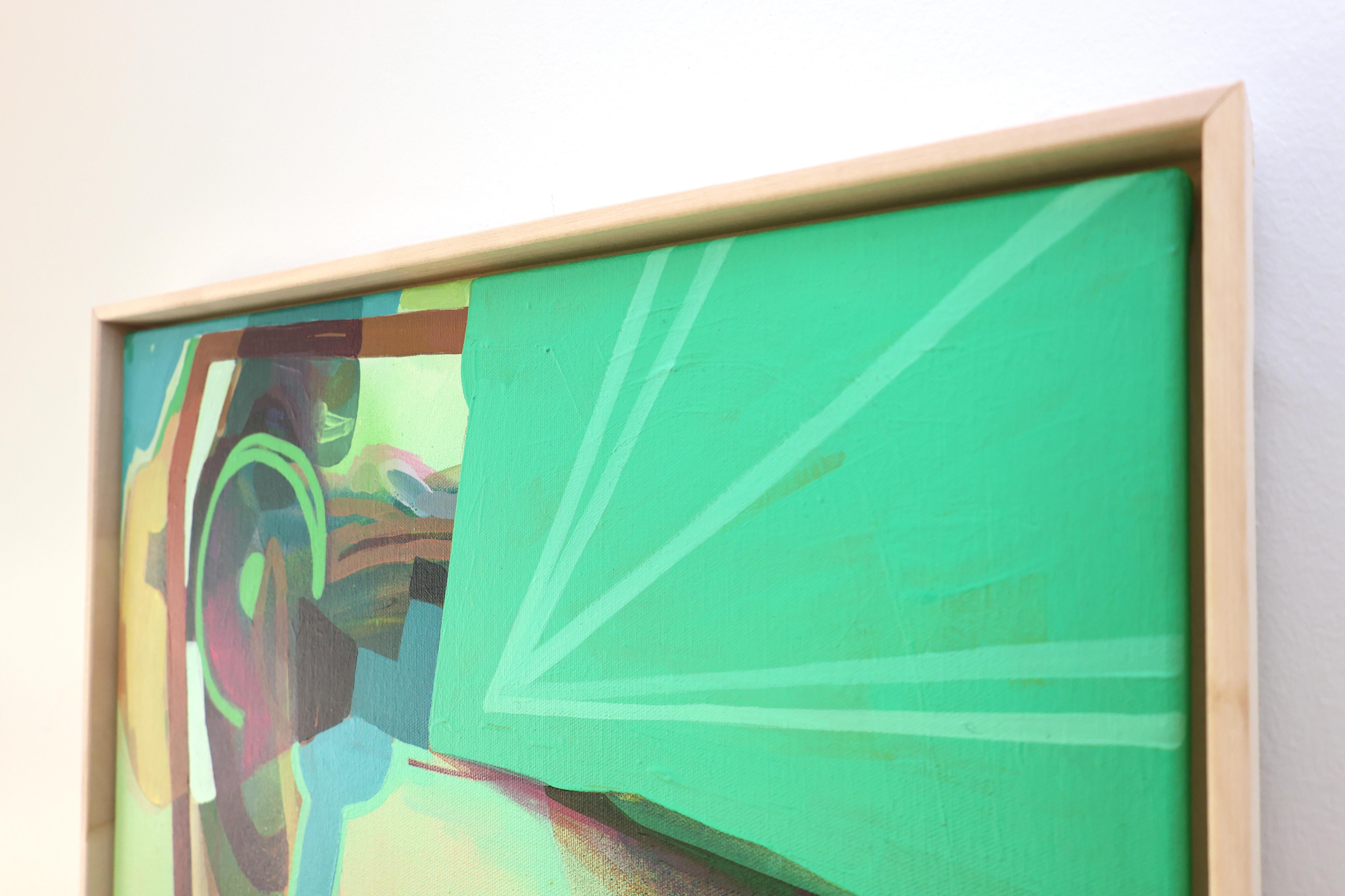 Abstraktes modernes Gemälde, Grün und Teal gerahmte Kunst, 