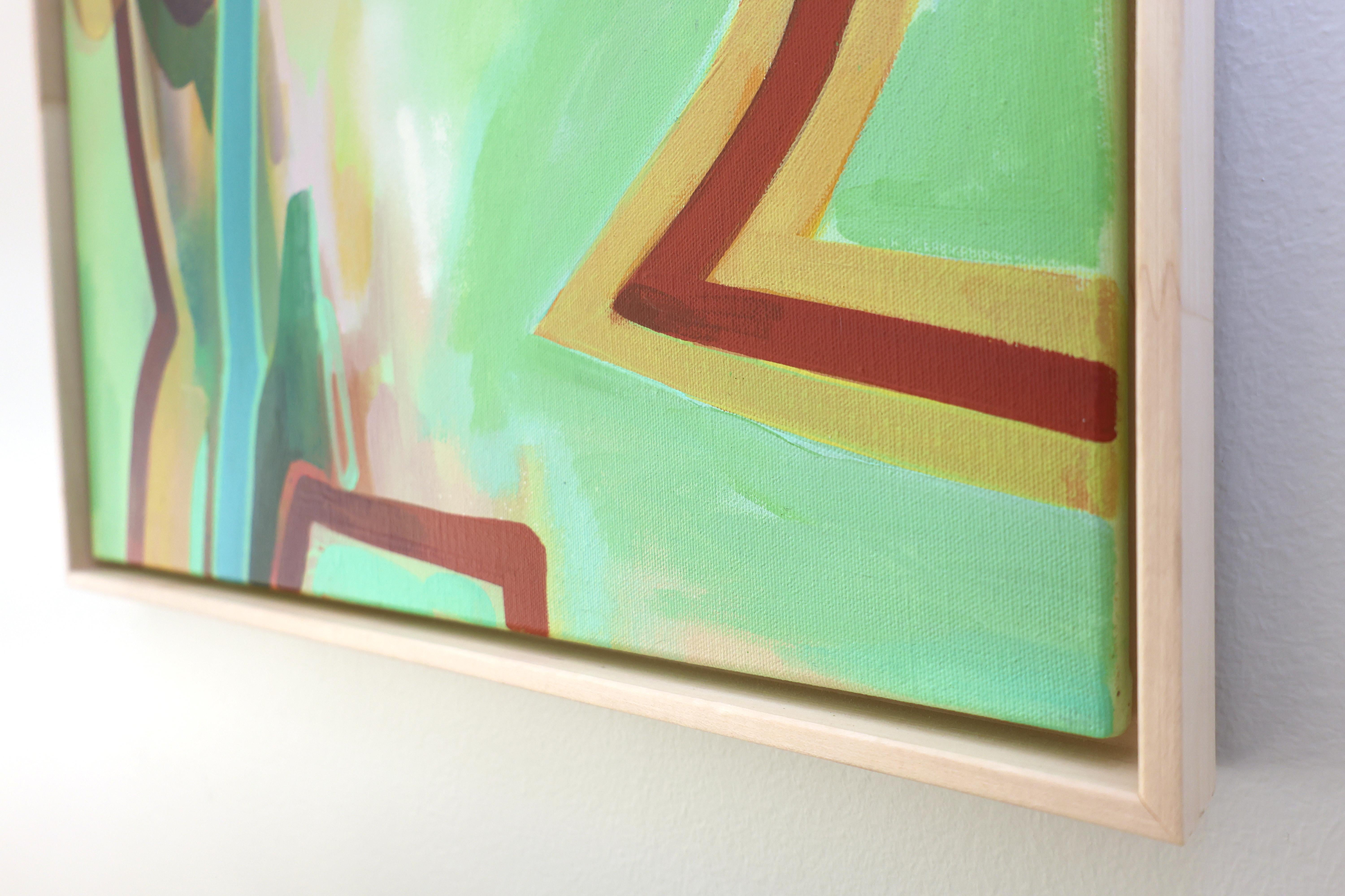 Abstraktes modernes Gemälde, Grün und Teal gerahmte Kunst, 
