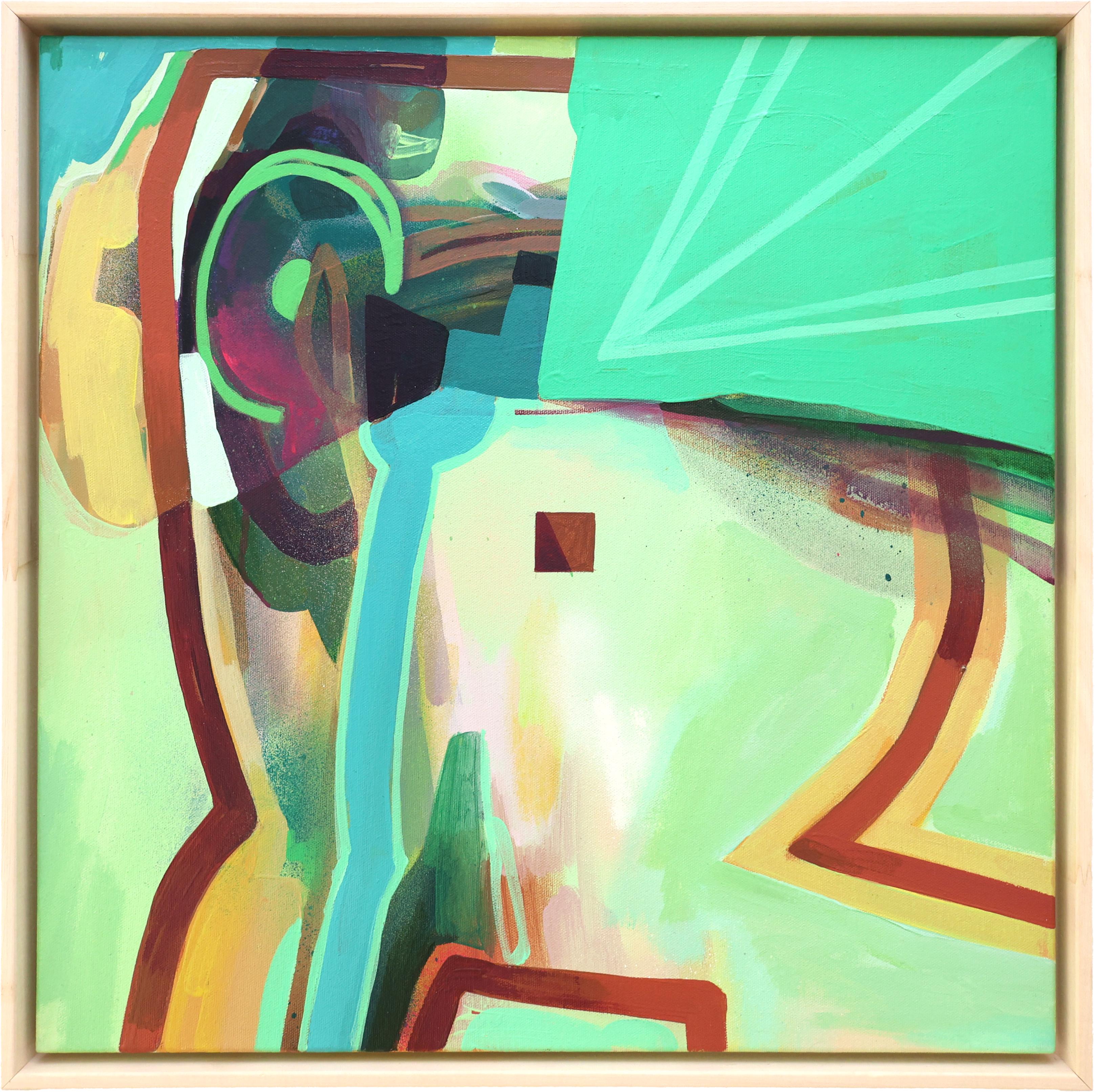 FEROS Abstract Painting – Abstraktes modernes Gemälde, Grün und Teal gerahmte Kunst, "In Altum #4"