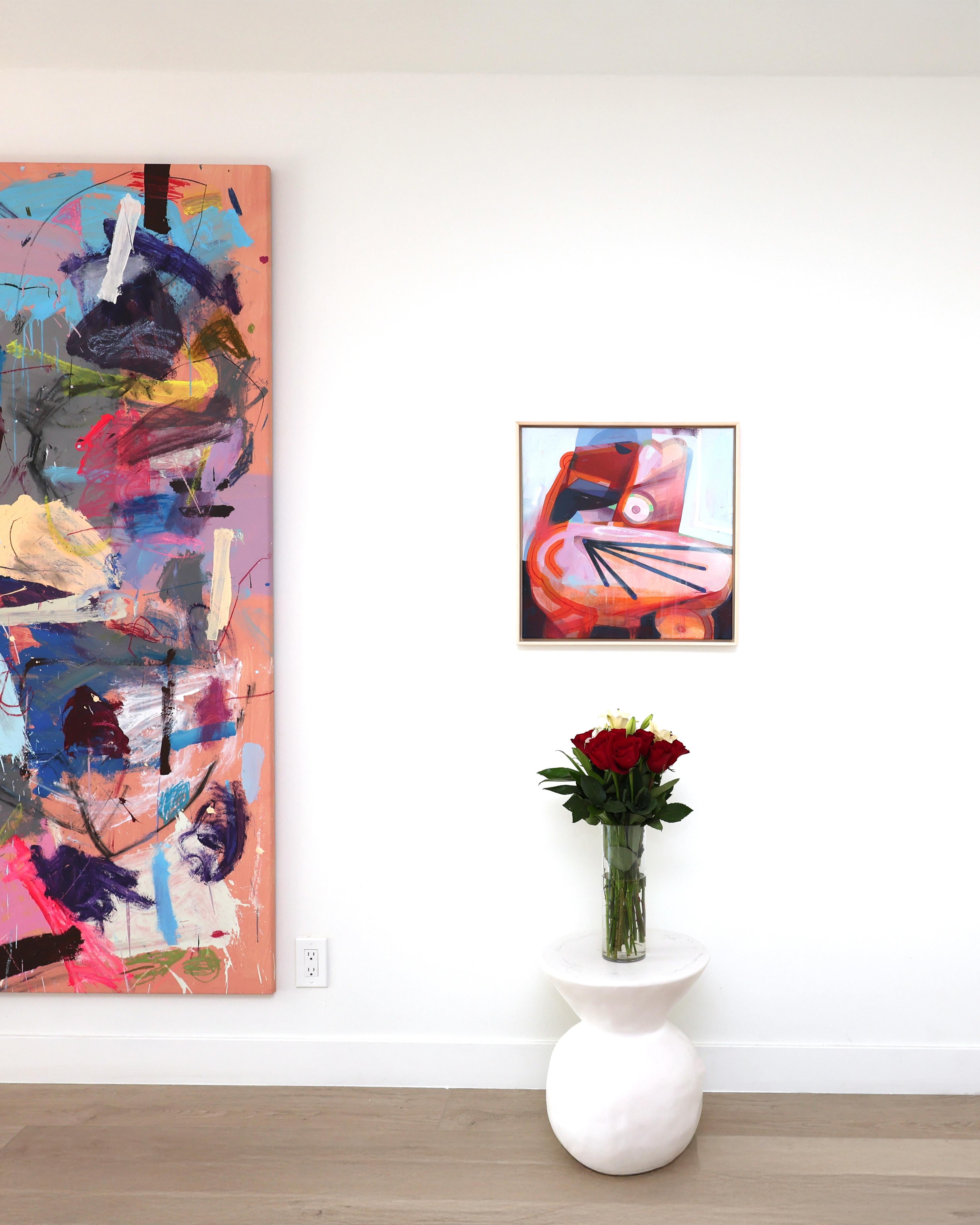 Zeitgenössisches abstraktes gerahmtes Acrylgemälde, kühnes Rot und Rosa, In Altum #6 – Painting von FEROS