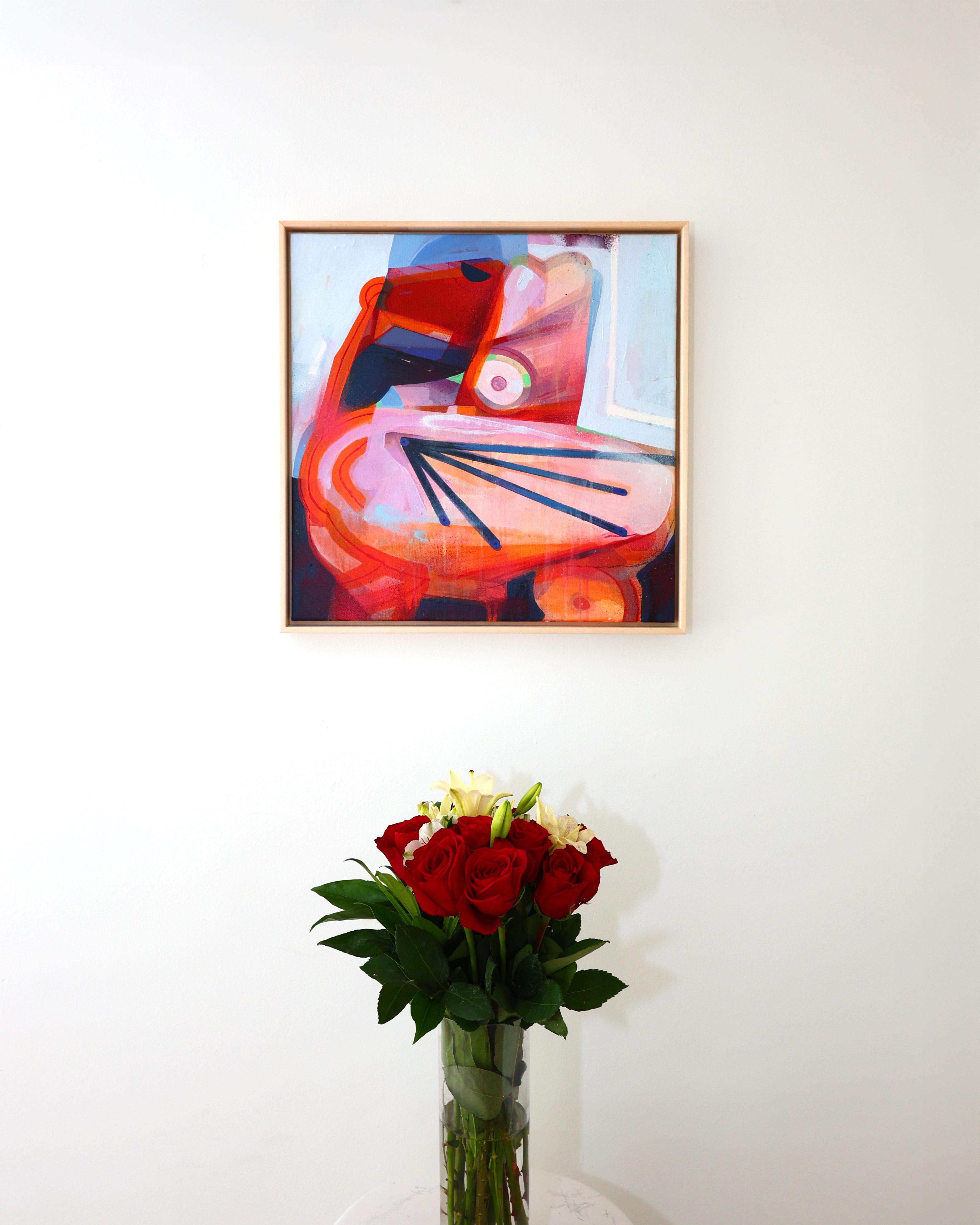 Zeitgenössisches abstraktes gerahmtes Acrylgemälde, kühnes Rot und Rosa, In Altum #6 (Abstrakt), Painting, von FEROS
