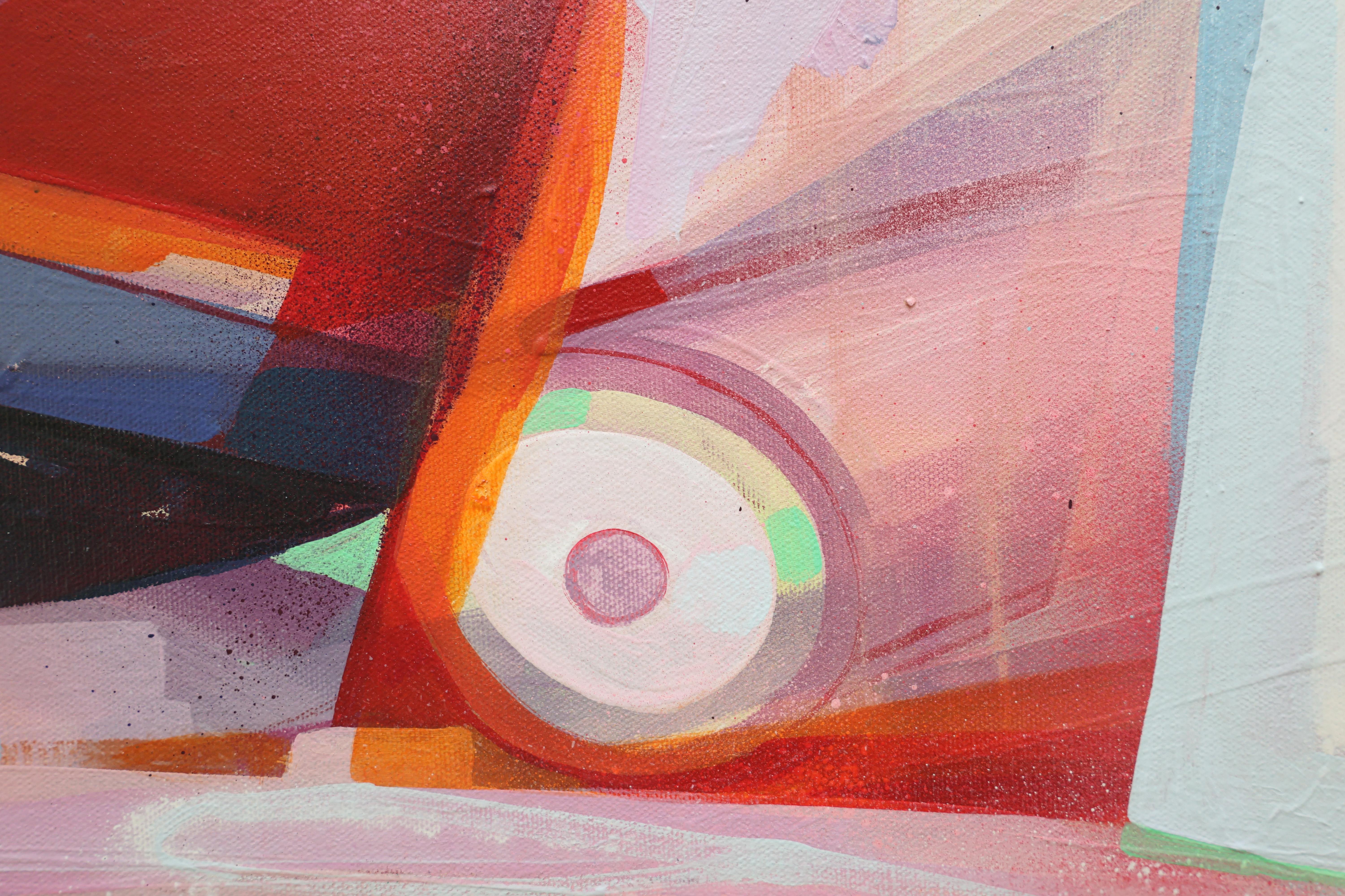 Zeitgenössisches abstraktes gerahmtes Acrylgemälde, kühnes Rot und Rosa, In Altum #6 im Angebot 1